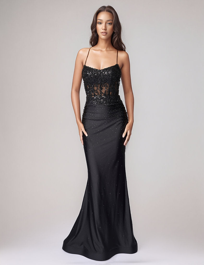 Prom Dresses Long Formal Prom Beaded Corset Fitted Dress Nina Canacci 5408 Black