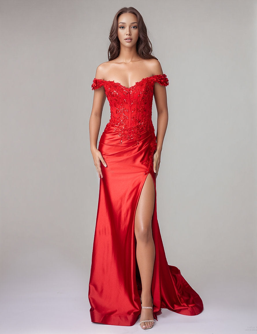 Prom Dresses Long Formal Floral Prom Dress - Beaded - Nina Canacci 9209 Red-Satin-9211-Pleated