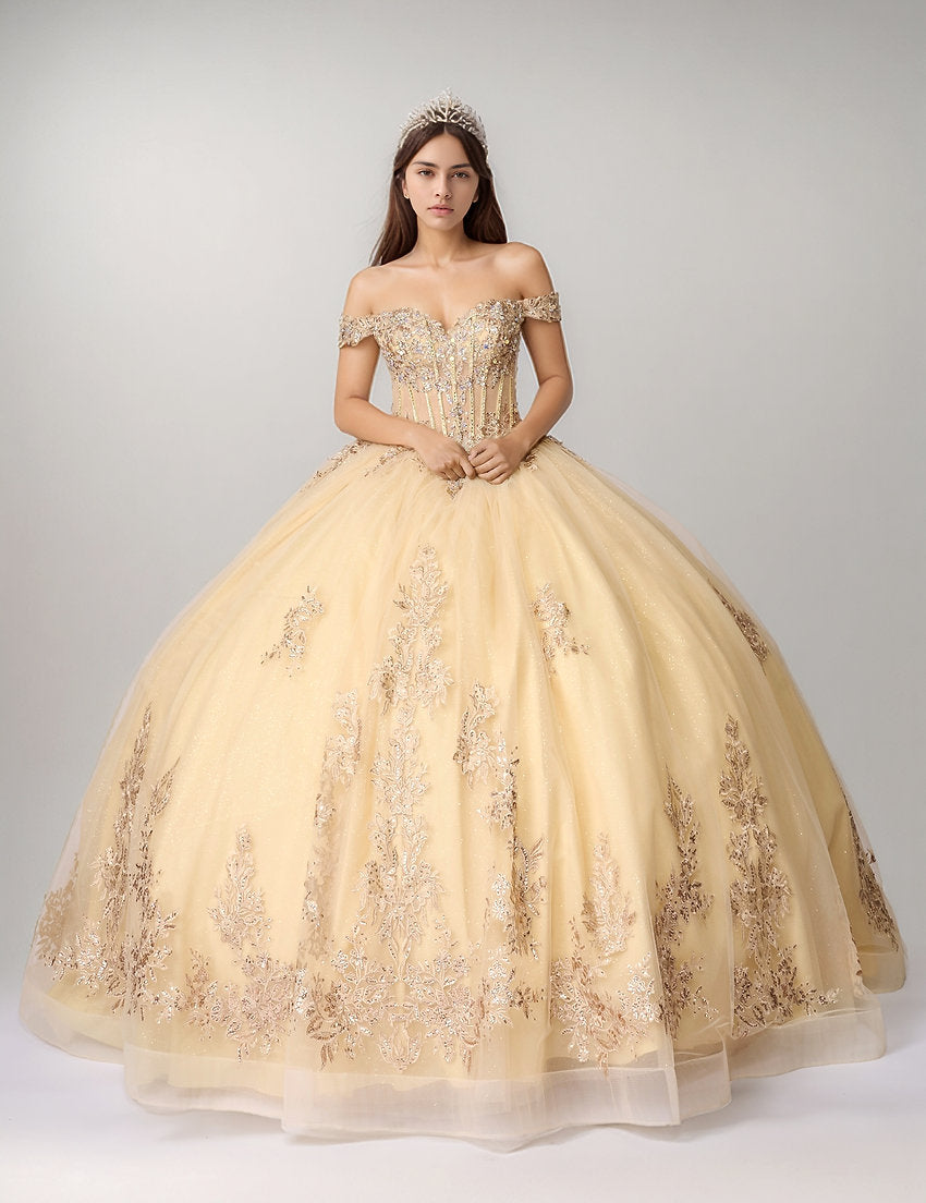 Quinceniera Dresses Long Ball Gown Beaded Quinceniera Dress Nina Canacci Q136 Champagne