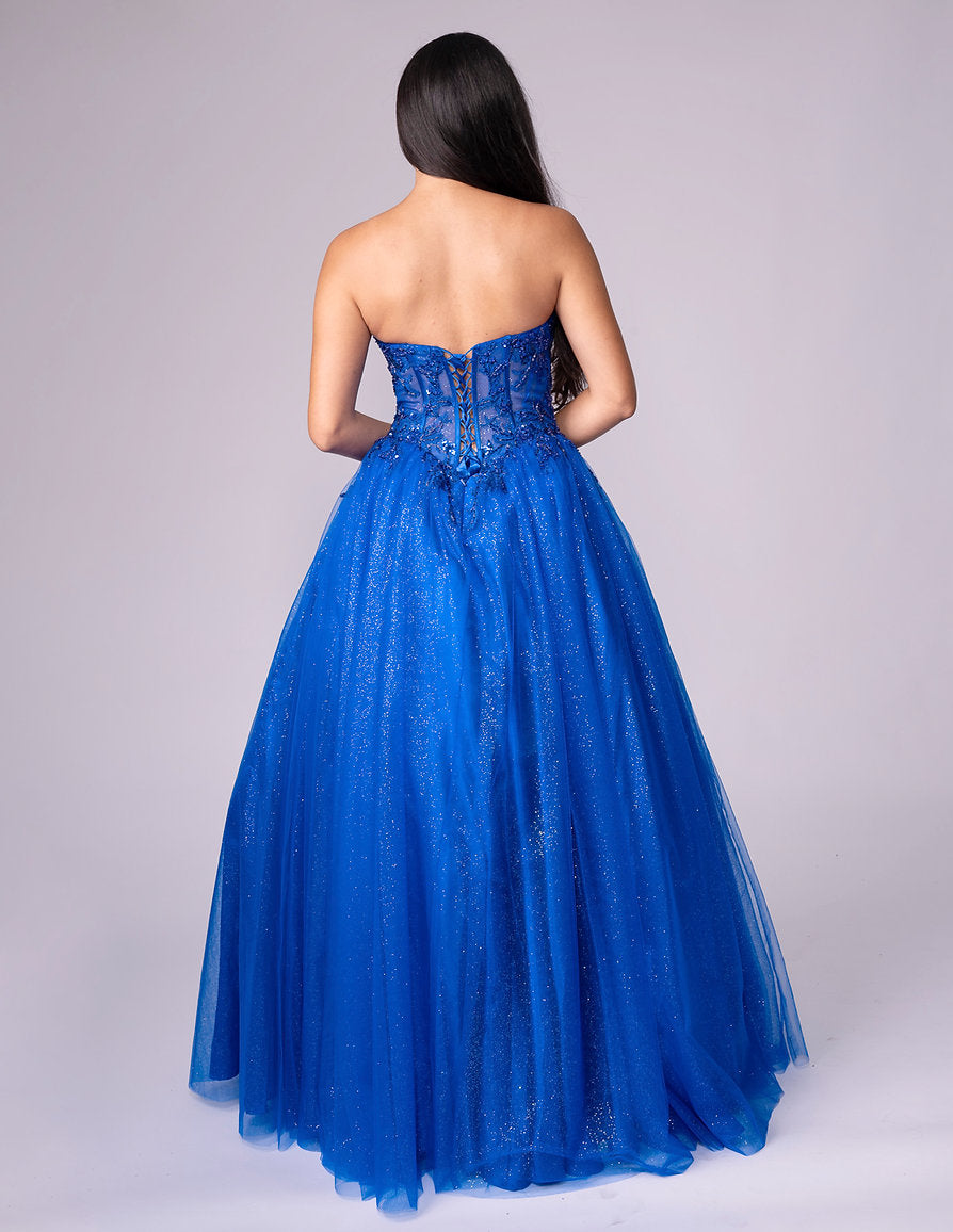Prom Dresses Beaded Long Formal Ball Gown Prom Dress - Floral - Nina Canacci 8308 Royal-Tulle-8308-Beaded