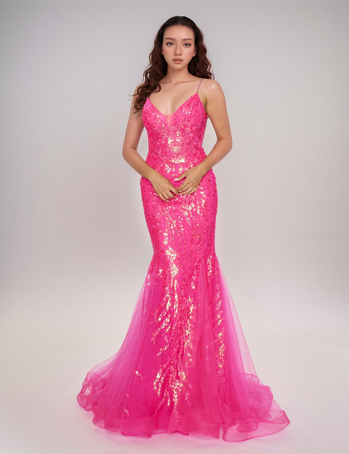 Prom Dresses Long Formal Lace Prom Dress Hot Pink