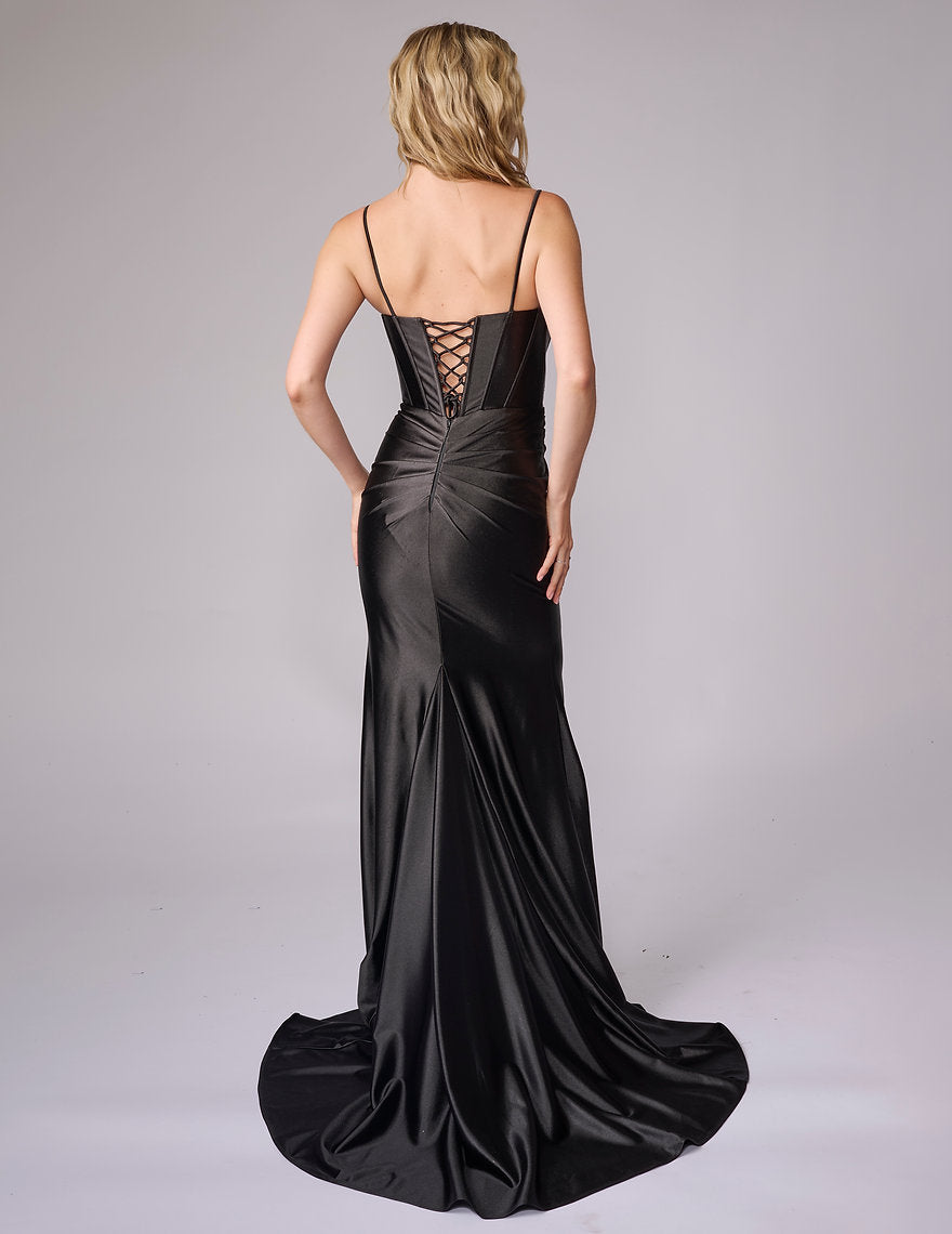 Prom Dresses Formal Long Corset Pleated Prom Dress Nina Canacci 1609 Black