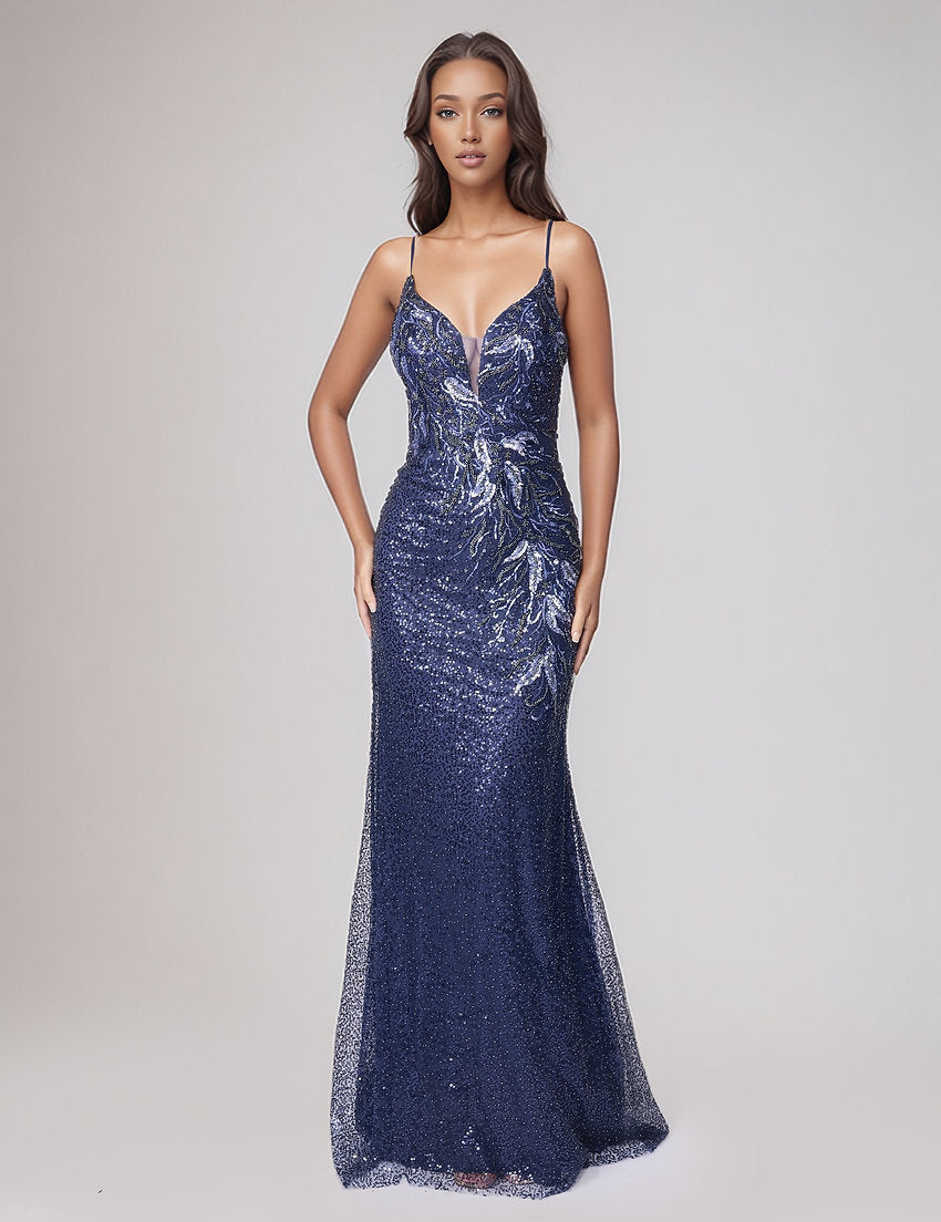 Formal Dresses Long Sequin Fitted Formal Prom Dress Nina Canacci 7656 Navy