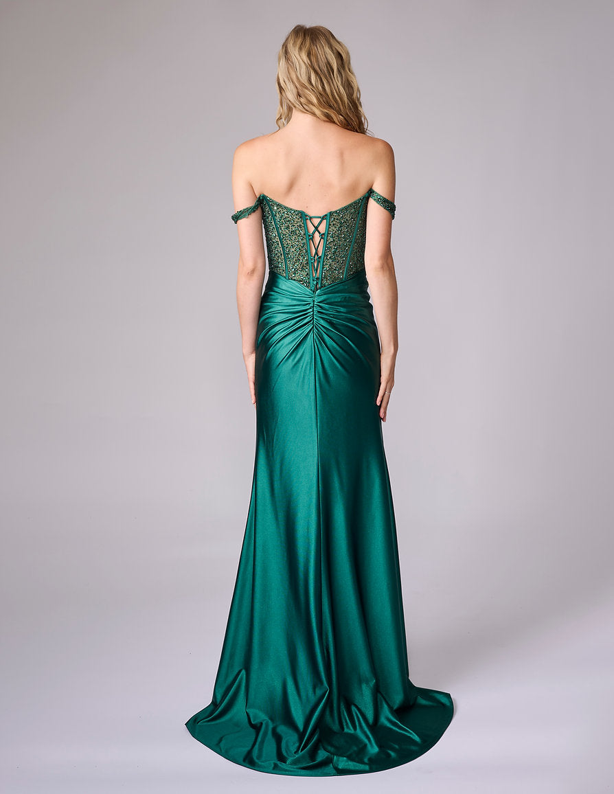 Prom Dresses Long Formal Prom Beaded Dress - Corset - Nina Canacci 8301 Emerald-Satin-8301-Beaded