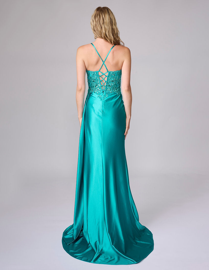Prom Dresses Long Formal Evening Lace Beaded Prom Dress Nina Canacci 6722 Bright Teal