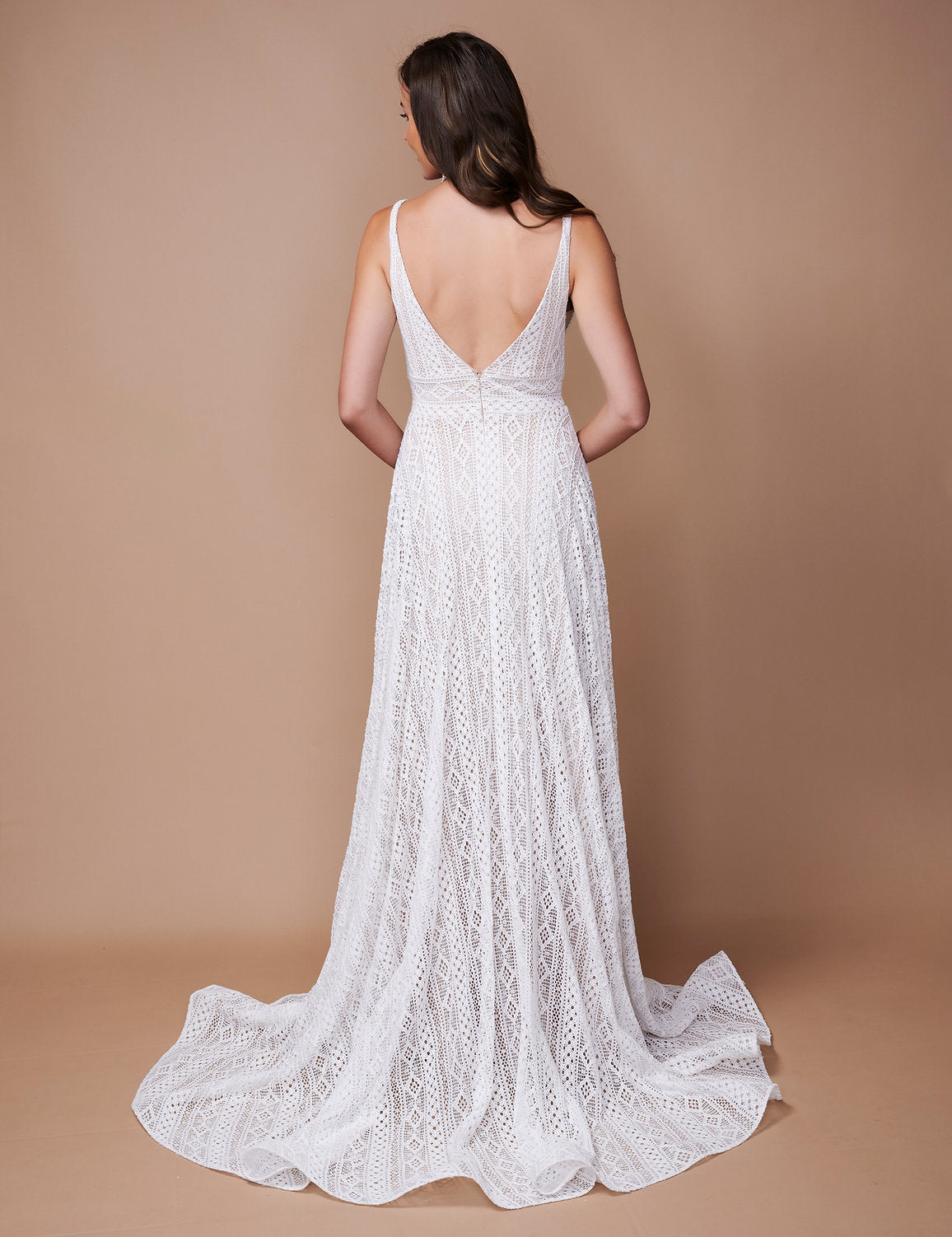 Wedding Dresses Long Slit Bridal Gown Simple Wedding Dress Ivory/Nude
