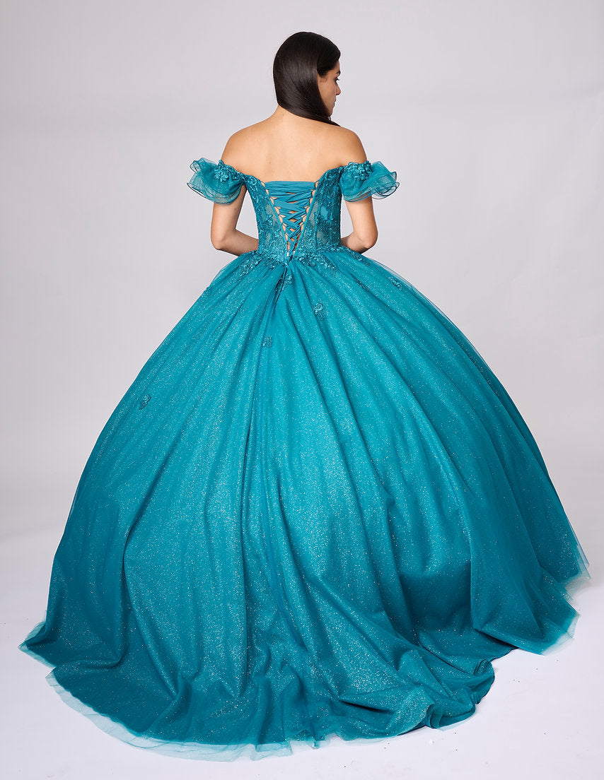 Quinceniera Dresses Long Glitter Corset Ball Gown Quinceniera Dress Nina Canacci Q2025 Peacock
