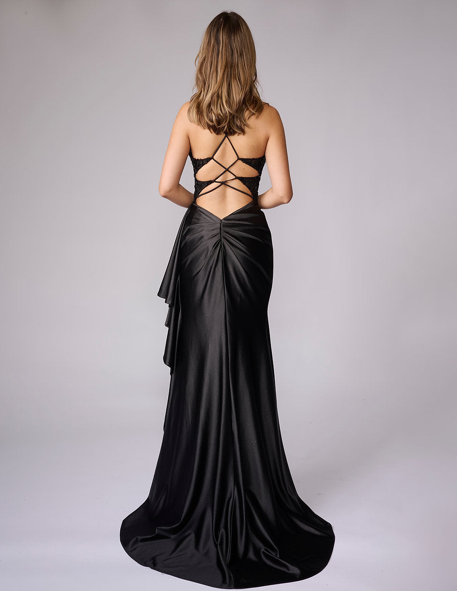 Prom Dresses Corset Long Formal Evening Prom Dress - Ruffle - Nina Canacci 8303 Black-Satin-8303-Beaded