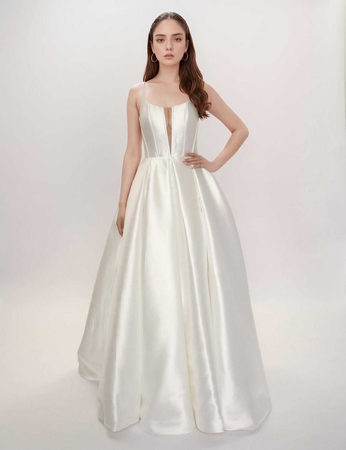 Wedding Dresses Long Pleated Wedding Dress Ivory
