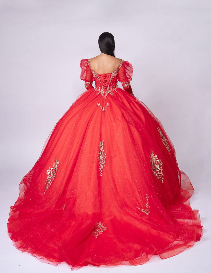 Quinceniera Dresses Long Sleeve Ball Gown Corset Quinceniera Dress Nina Canacci Q133 Red