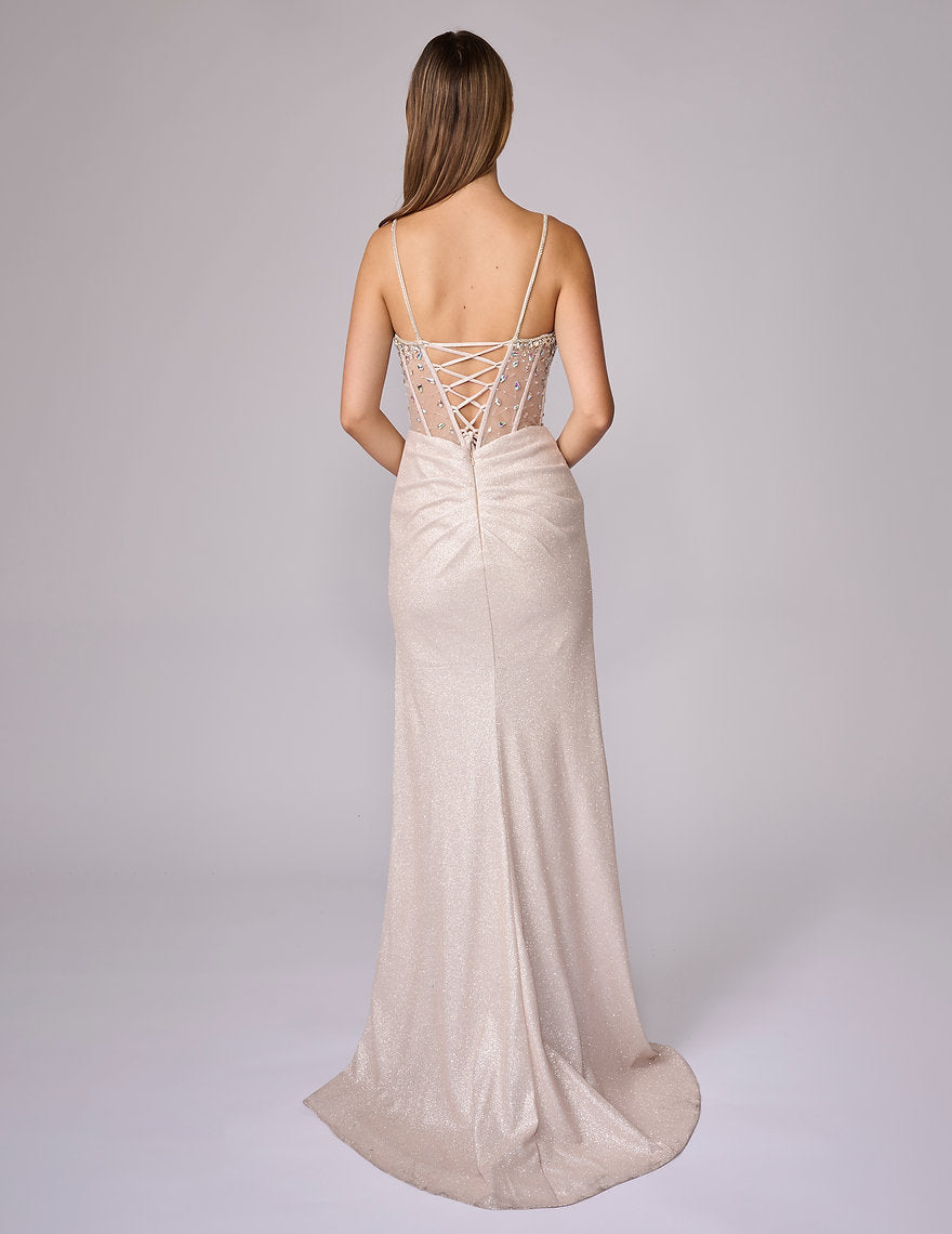 Prom Dresses Long Slit Formal Prom Dress Nina Canacci 1595 Beige