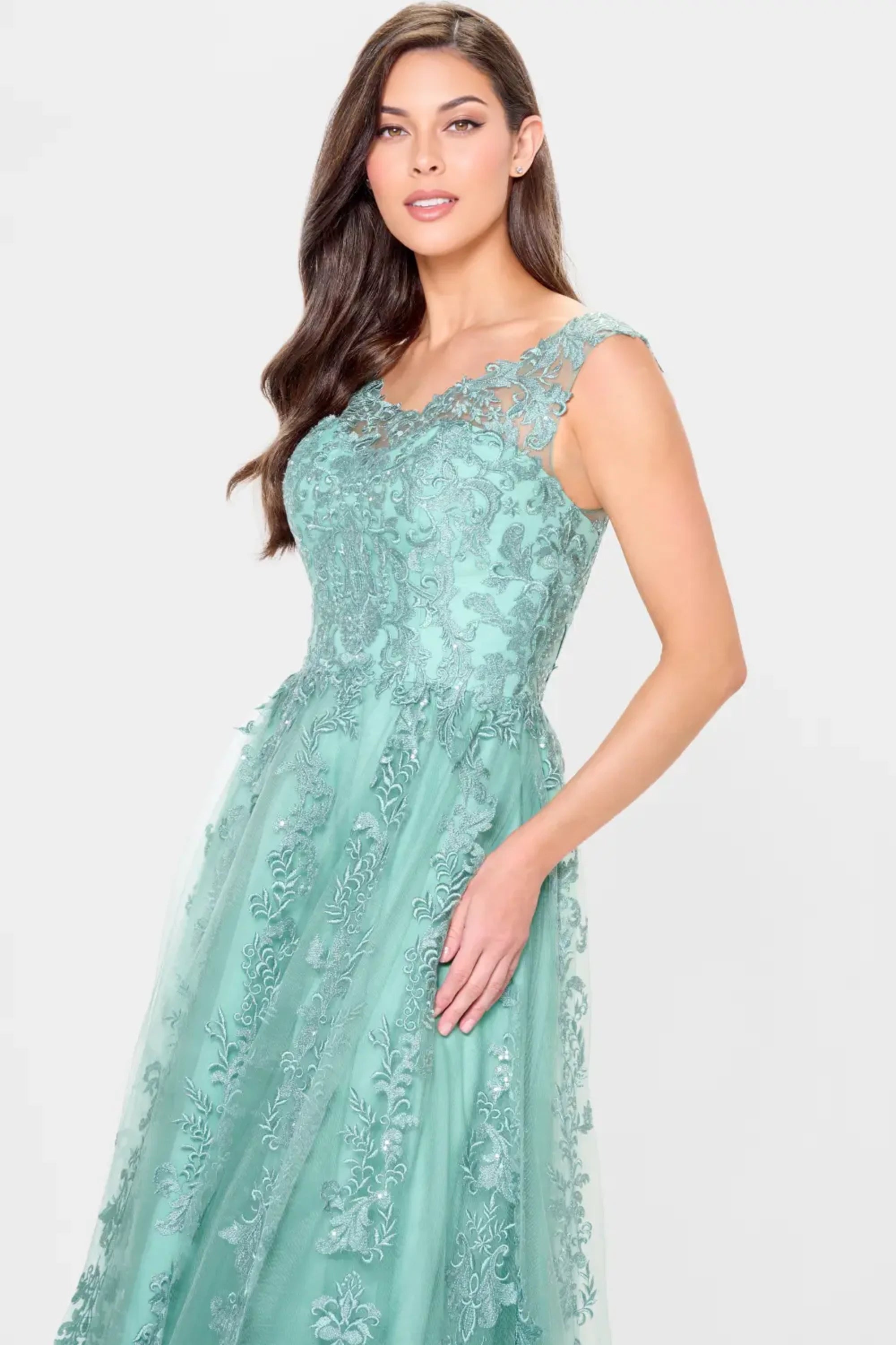 Formal Dresses A Line Lace Applique Formal Sequin Evening Dress Sage
