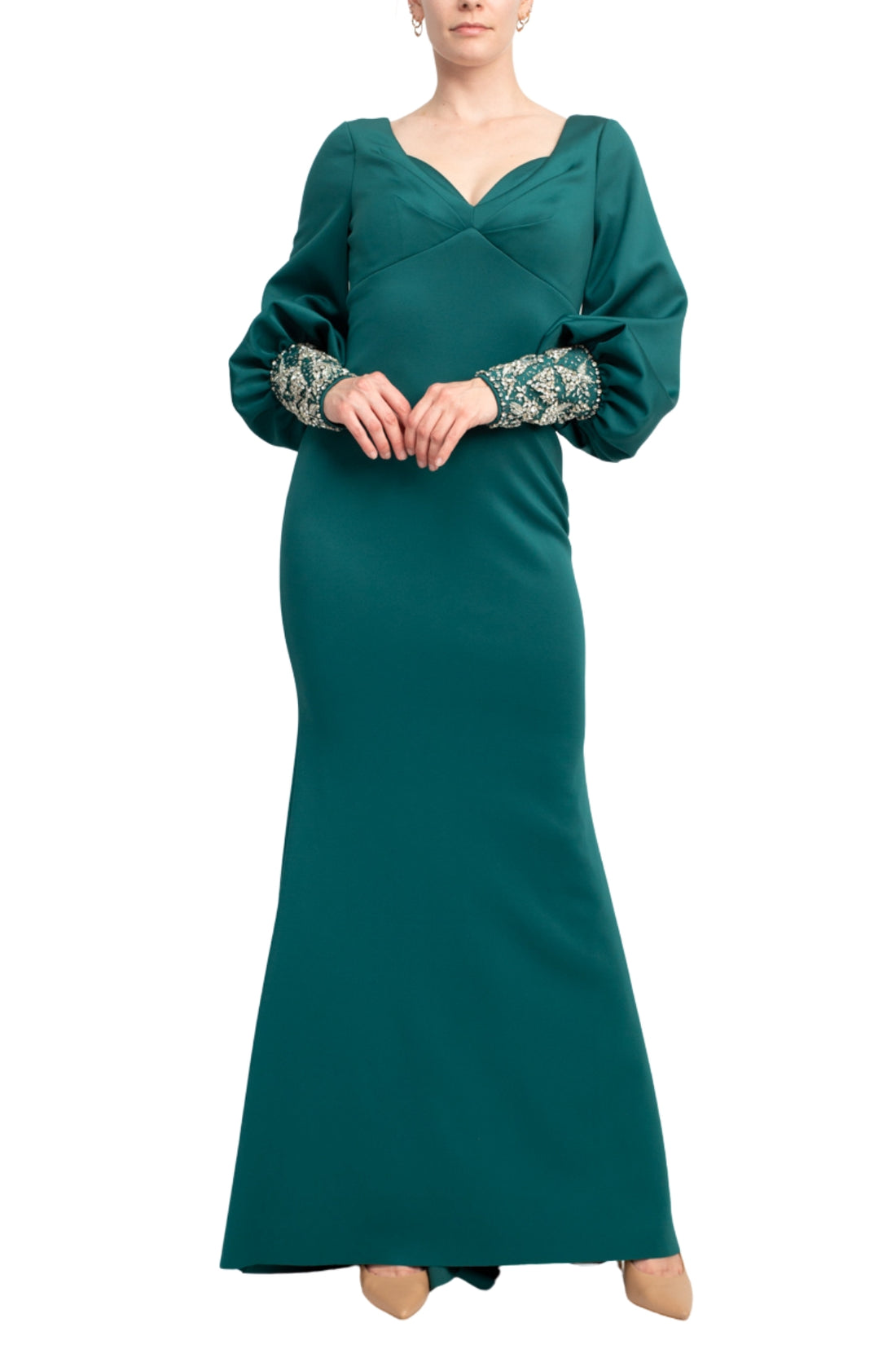 Dark Emerald Badgley Mischka EG4094 Fitted Long Sleeve Formal