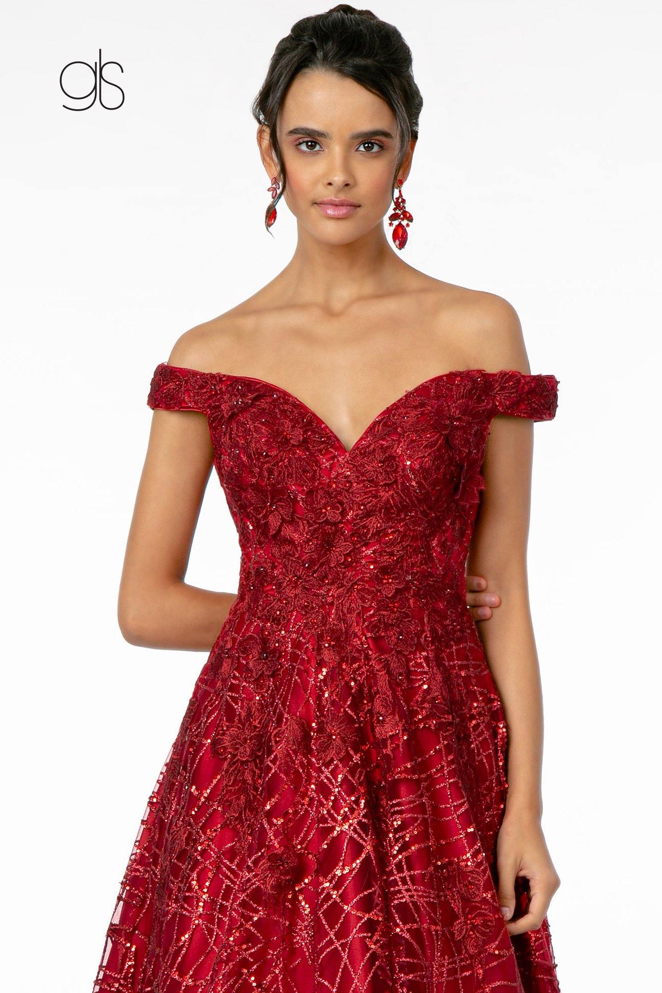 Embellished Mesh A-Line Long Prom Dress - The Dress Outlet Elizabeth K