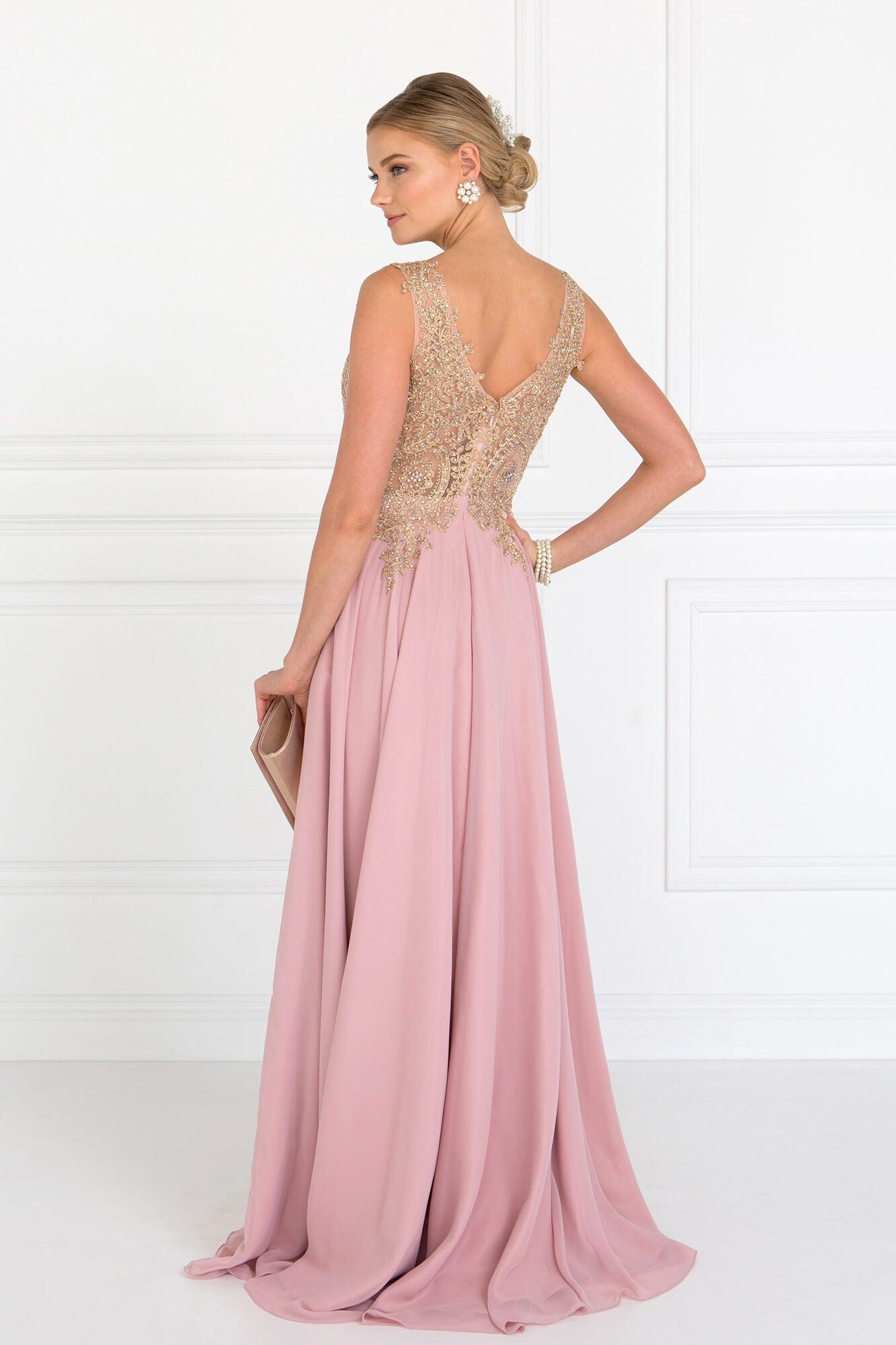 Embroidered Chiffon Long Prom Dress Formal - The Dress Outlet Elizabeth K