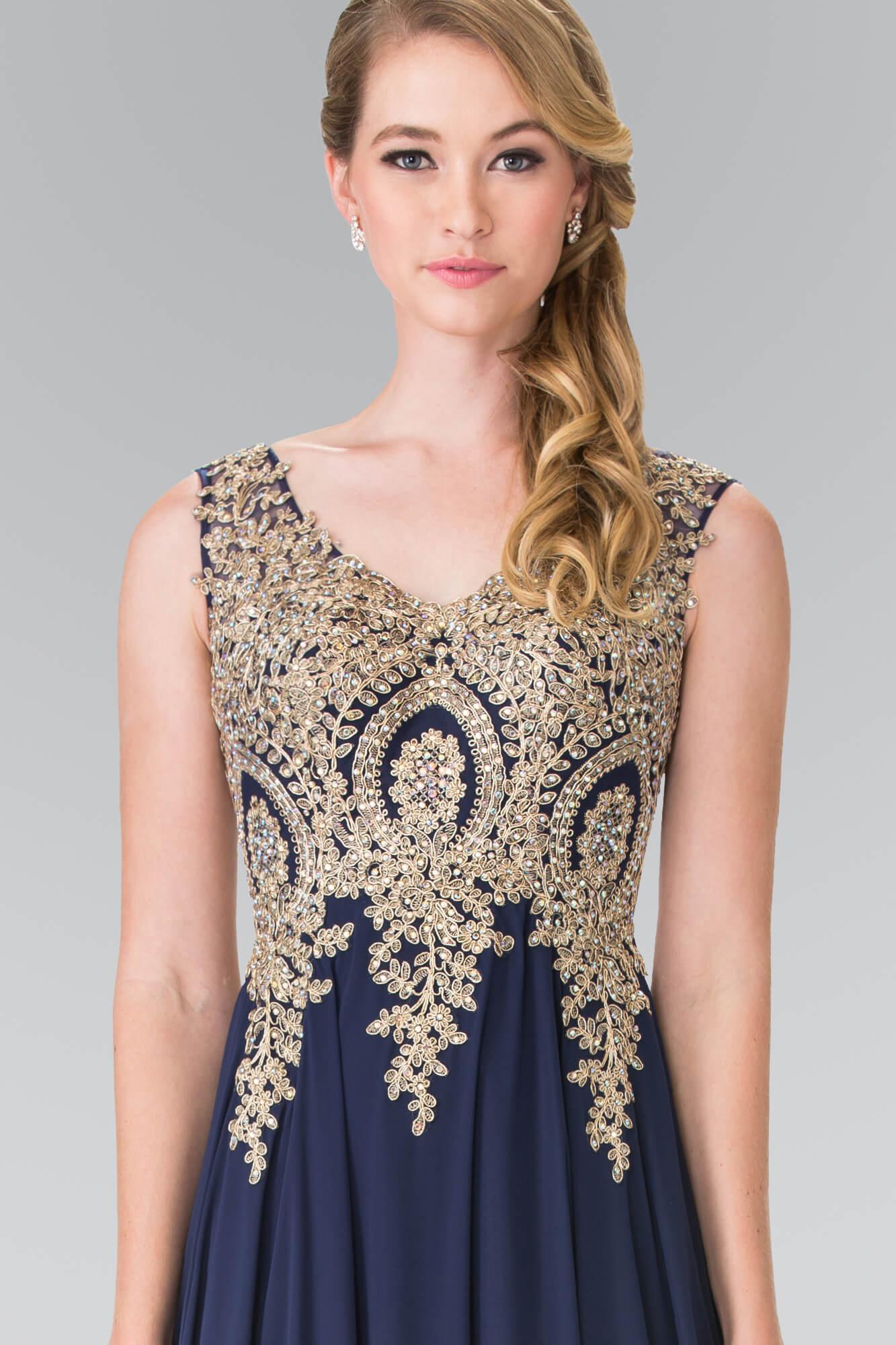 Embroidered Chiffon Long Prom Dress Formal - The Dress Outlet Elizabeth K