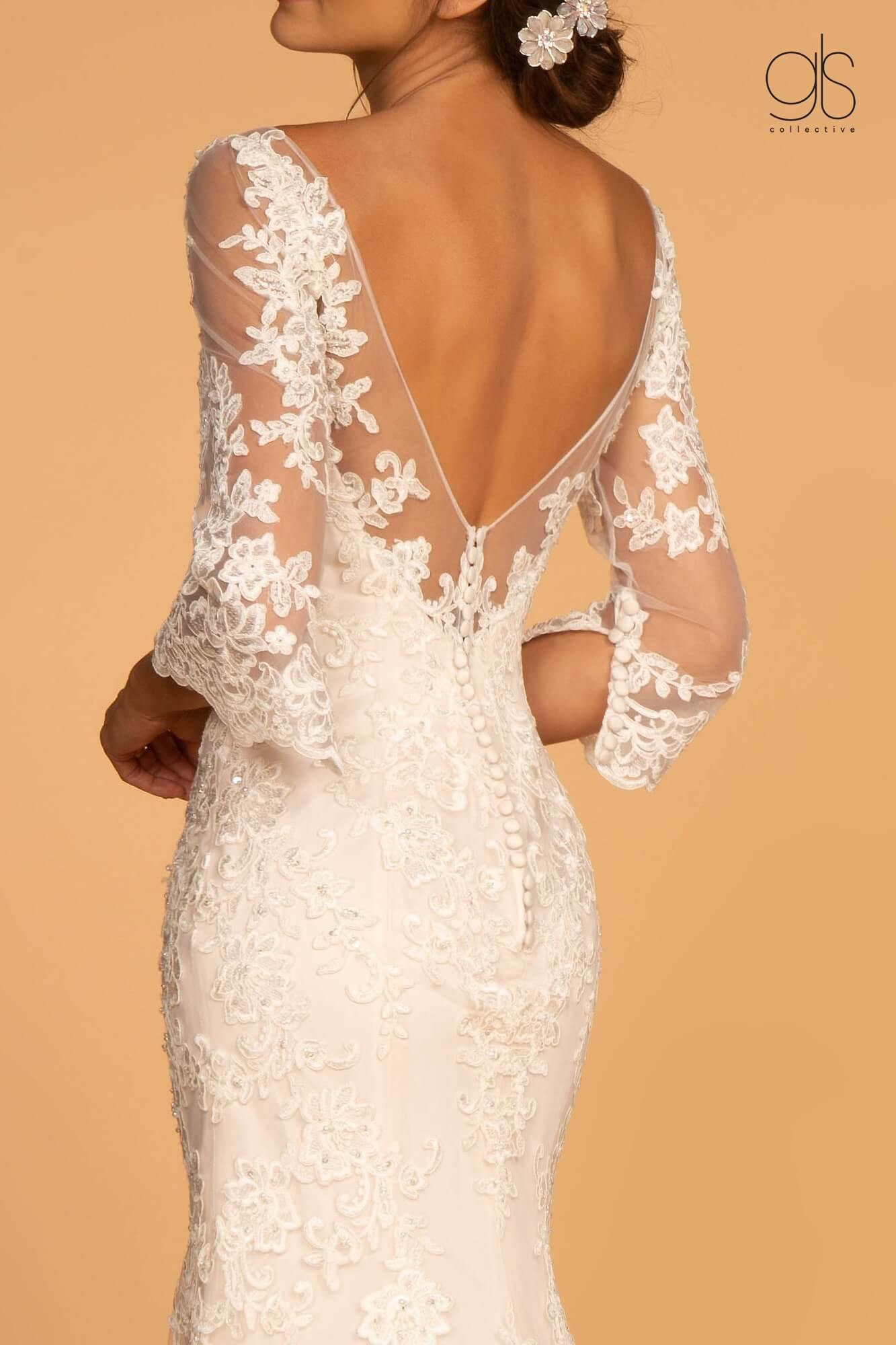 Embroidered Mesh Mermaid Long Wedding Gown - The Dress Outlet Elizabeth K