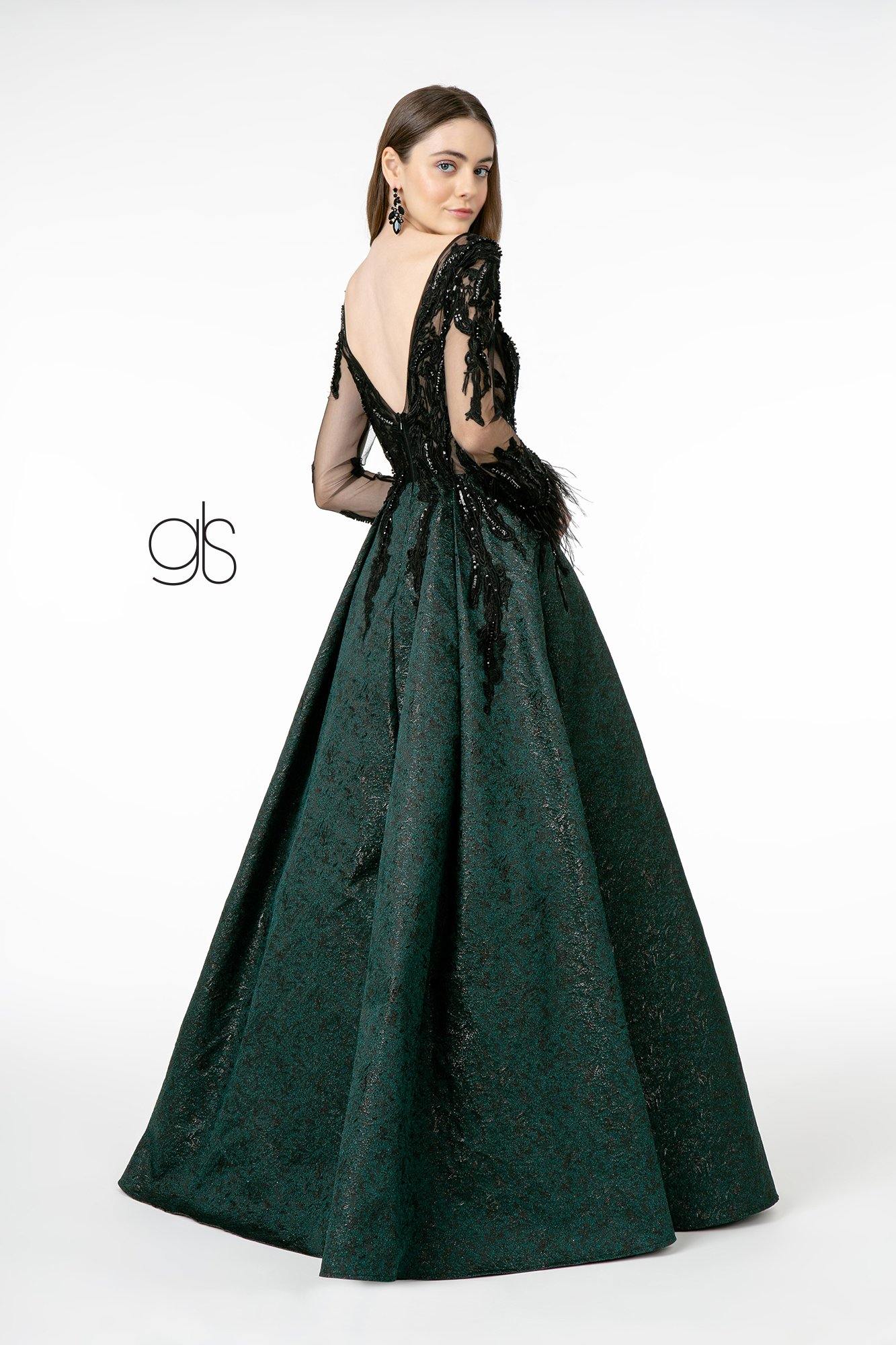 Embroidery Embellished Jacquard Long Prom Dress - The Dress Outlet Elizabeth K