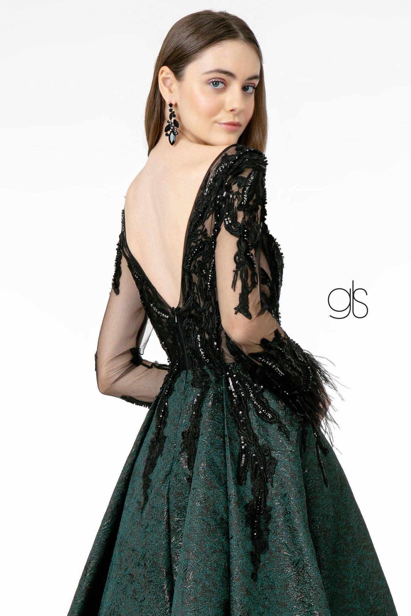Embroidery Embellished Jacquard Long Prom Dress - The Dress Outlet Elizabeth K
