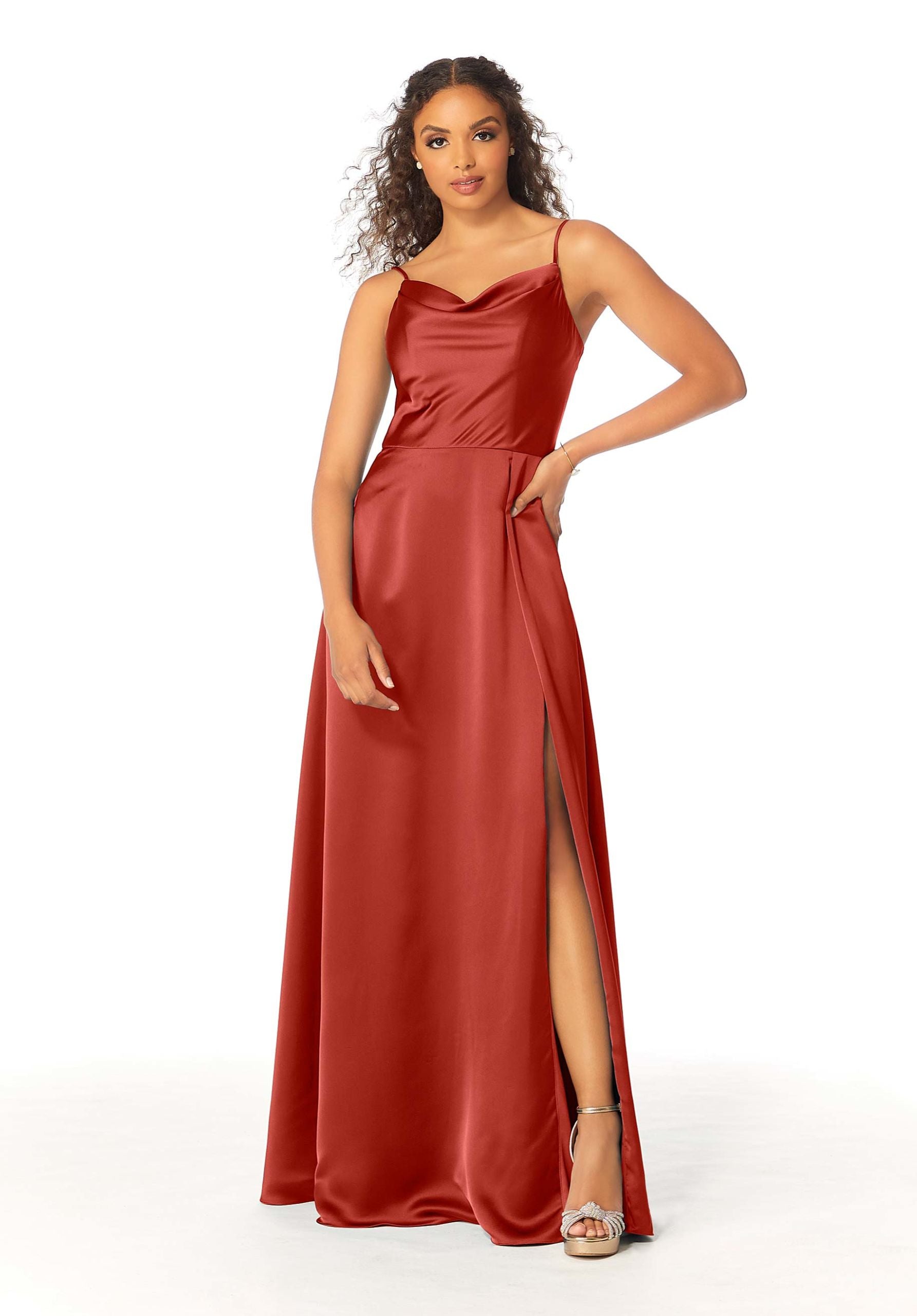 Formal Dresses Long Formal A Line Dress Terracotta-Satin-21813-Cowl