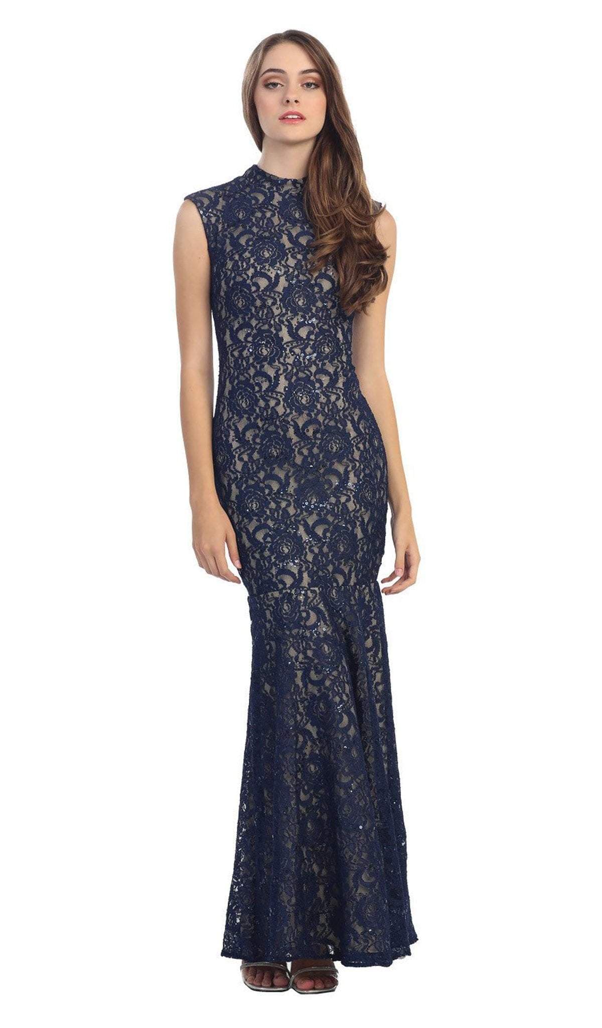 High-Neck Floor-Length Lace Formal Mermaid Eureka Fashion 2061