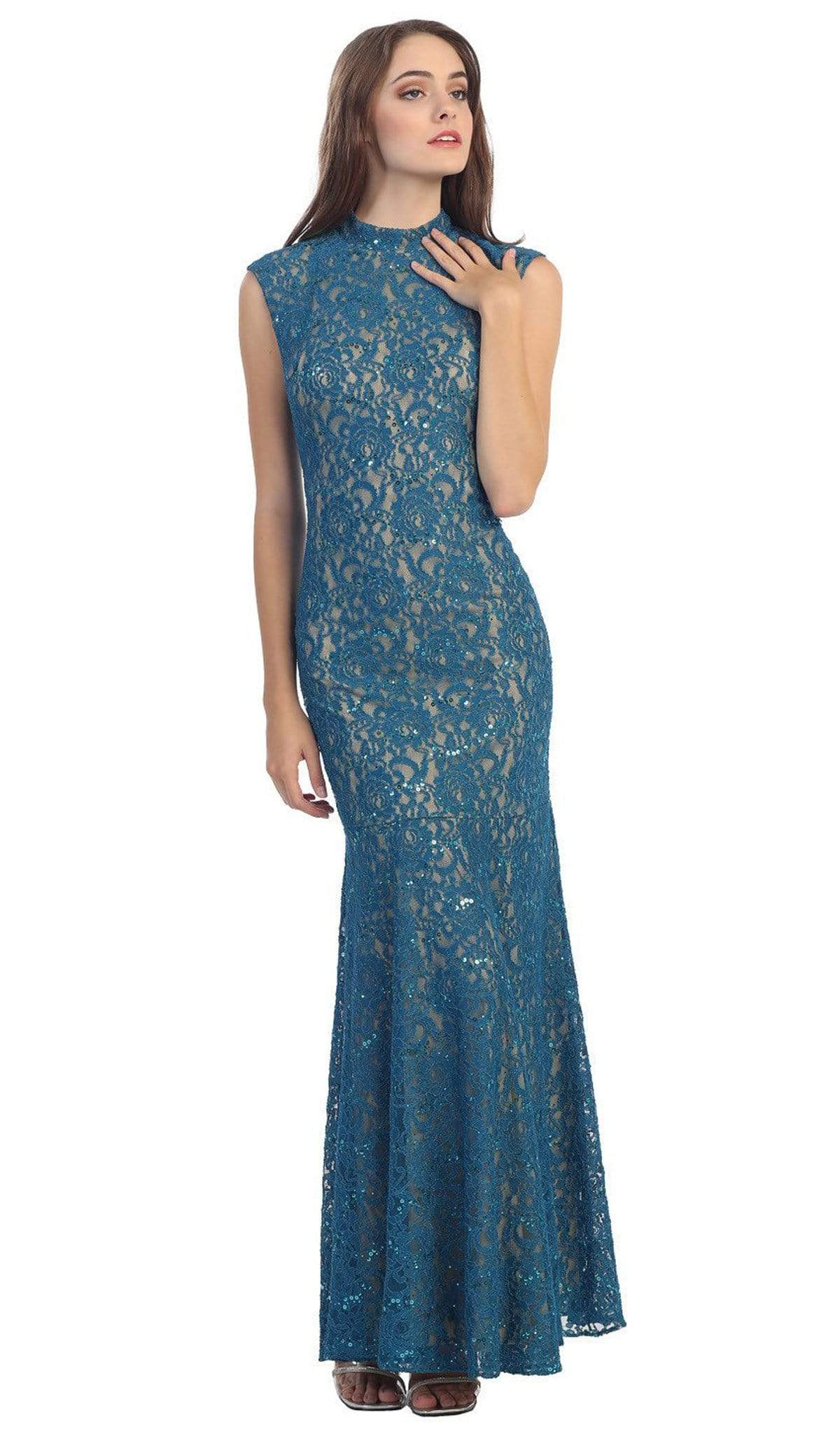 High-Neck Floor-Length Lace Formal Mermaid Eureka Fashion 2061