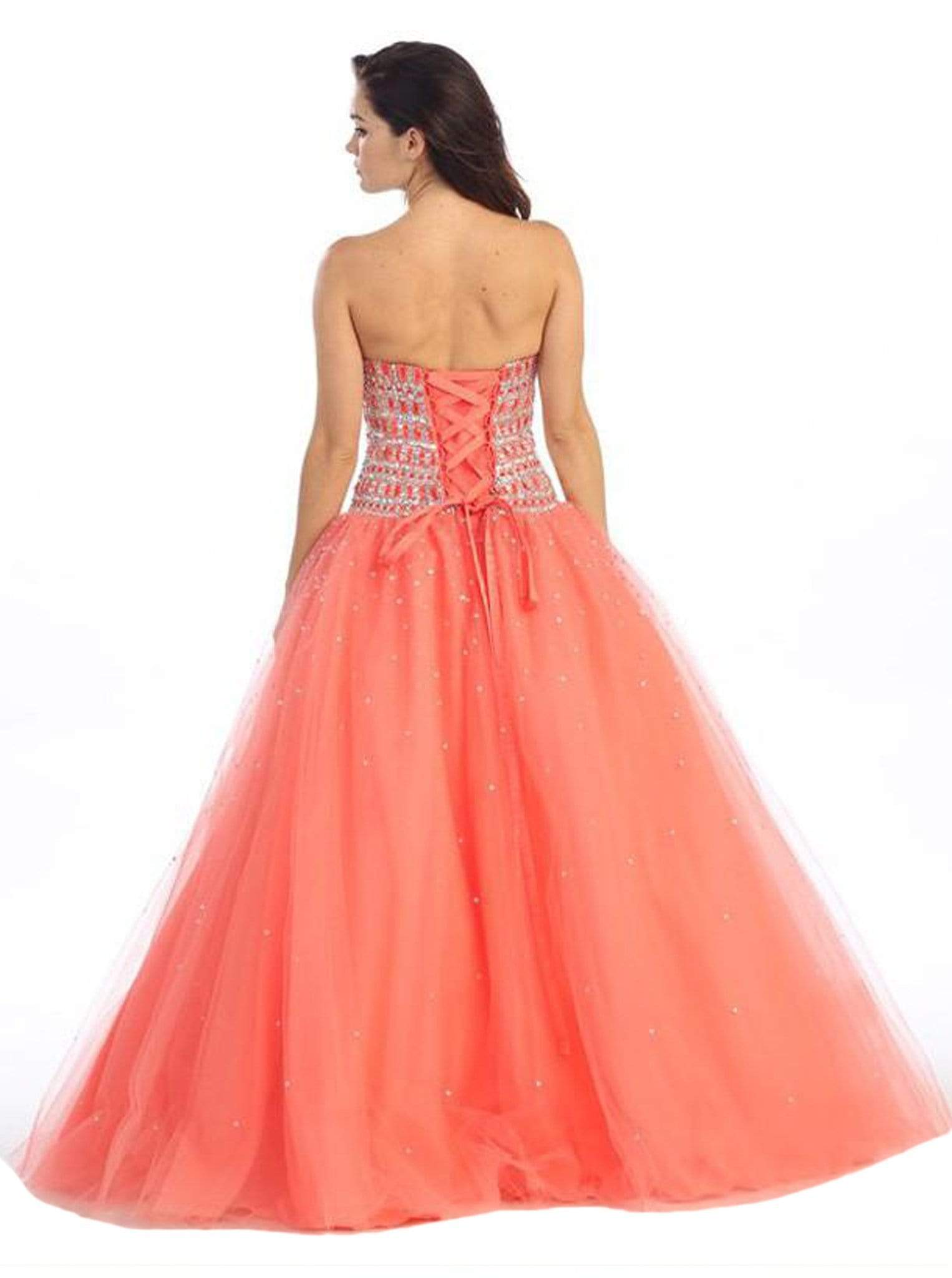 Strapless Straight Neck Floor-Length Tulle Formal Ball Gown Eureka Fashion 3005