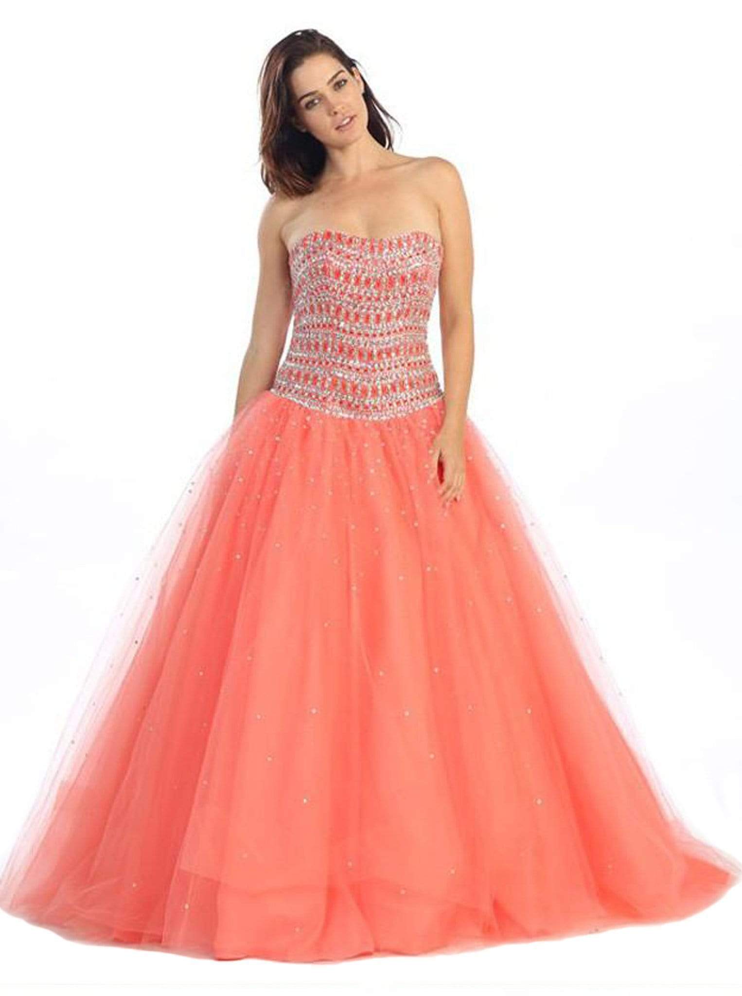 Strapless Straight Neck Floor-Length Tulle Formal Ball Gown Eureka Fashion 3005