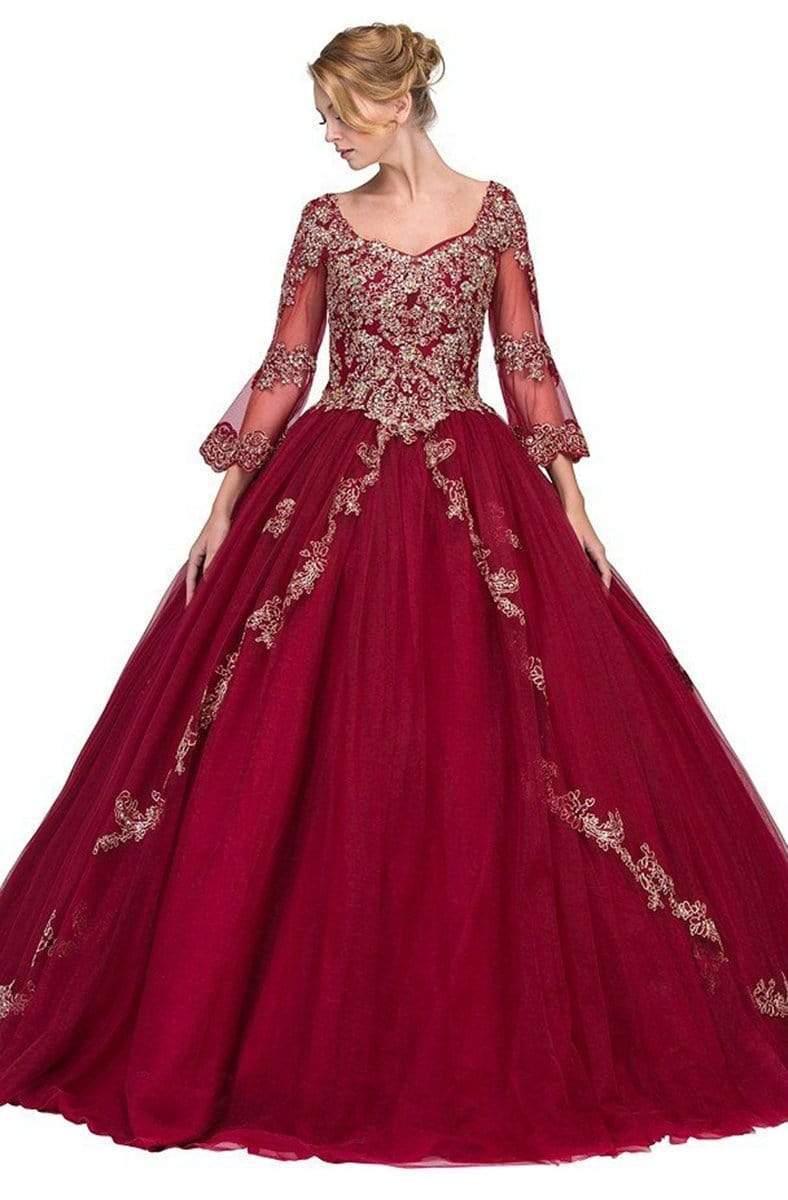 V-Neck Floor-Length Tulle Formal Ball Gown Eureka Fashion 4188