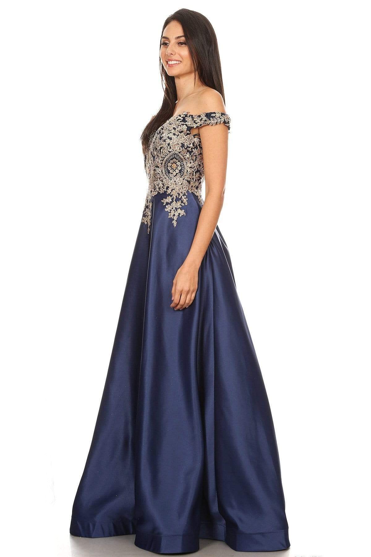 Off-the-Shoulder Floor-Length Satin Formal A-Line Eureka Fashion 9027
