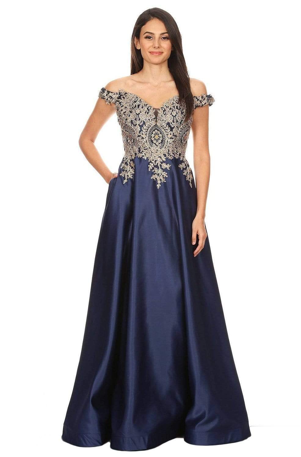Off-the-Shoulder Floor-Length Satin Formal A-Line Eureka Fashion 9027