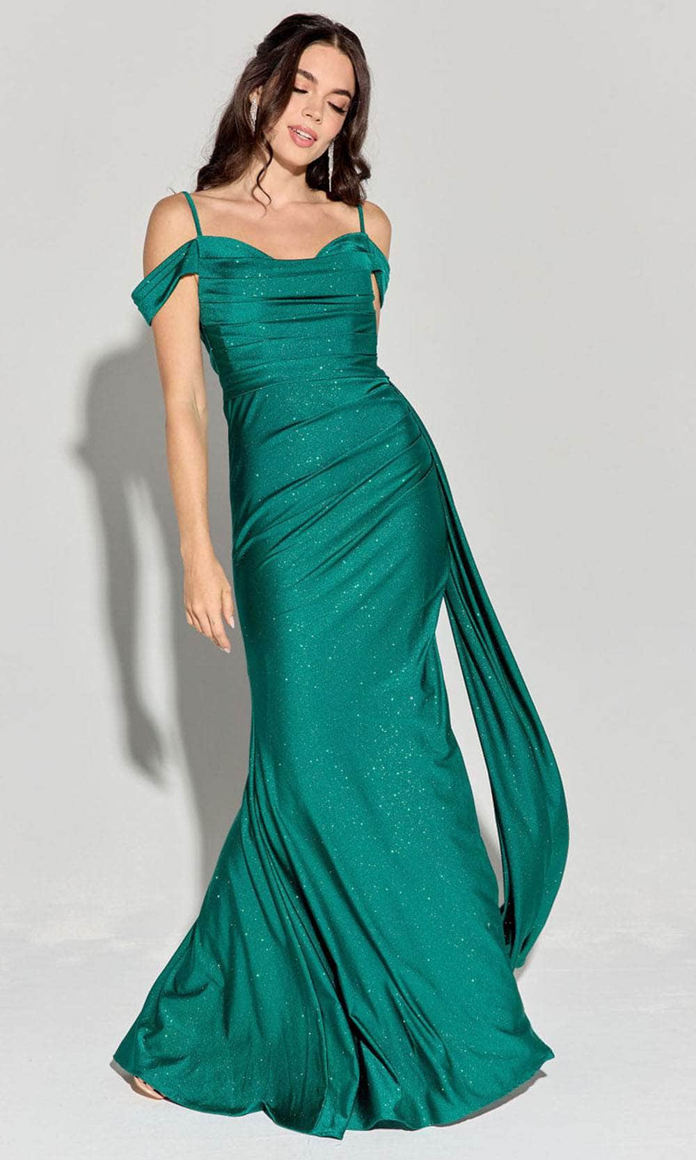Prom Dresses Glitter Slit Long Formal Fitted Evening Prom Dress Eureka Fashion EK107 Emerald Green