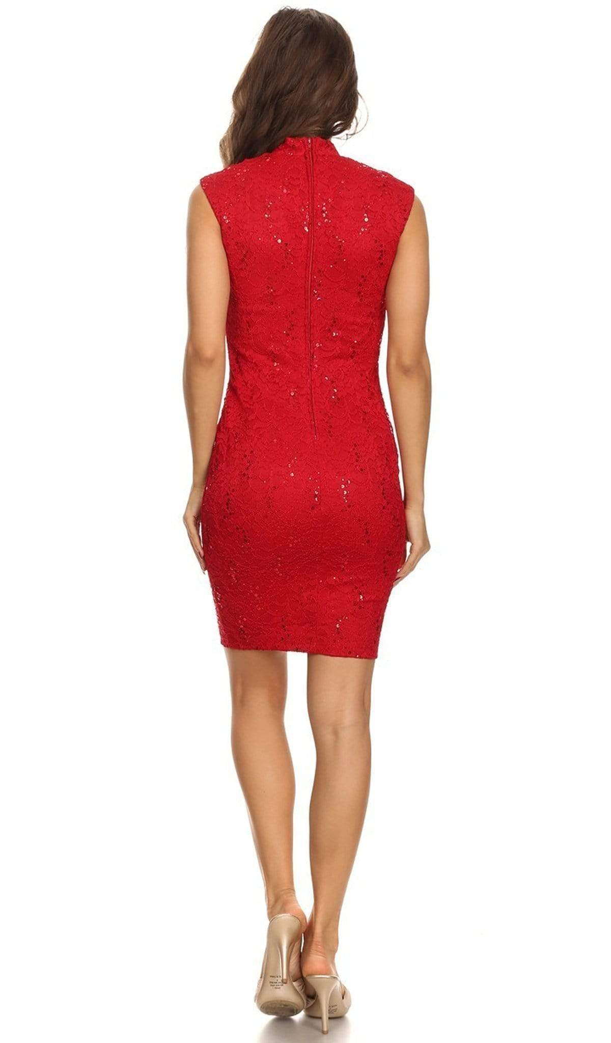 Crew High-Neck Knee-Length Lace Cocktail Sheath Column Eureka Fashion 2071