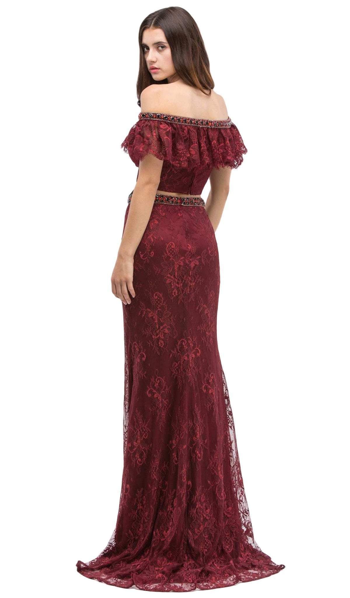 Formal Dresses Long Lace Prom Two Piece Formal Dress Eureka Fashion 6113 Burgundy/Black Bead