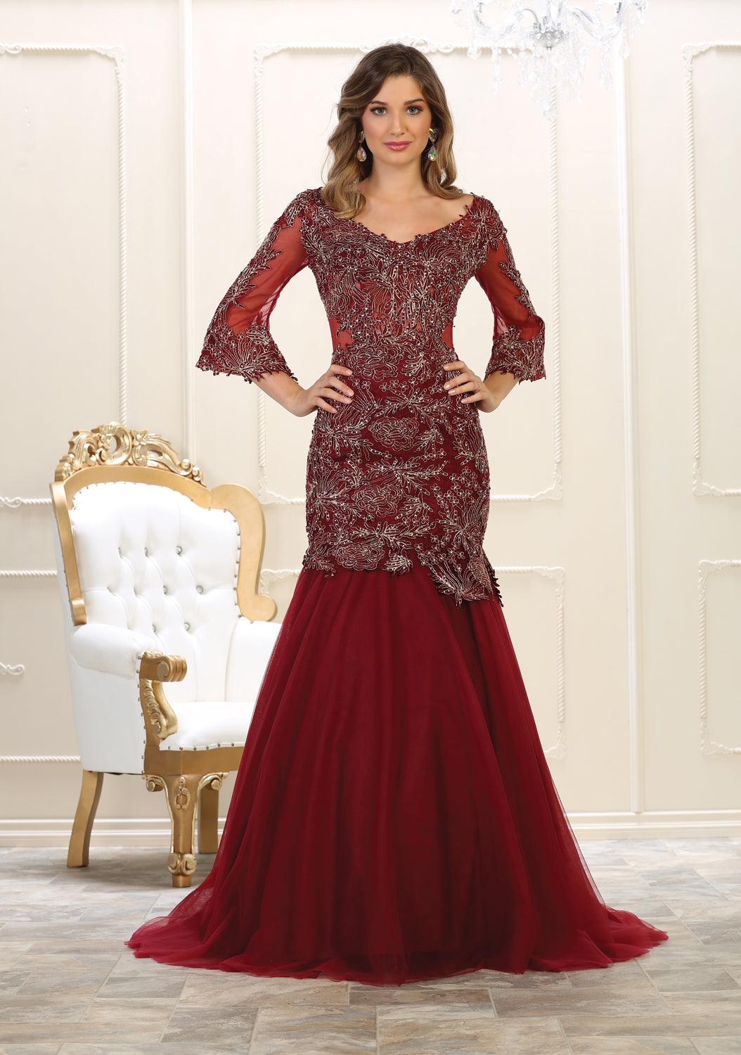 Evening Dress Long Sleeve Prom Gown Formal - The Dress Outlet May Queen