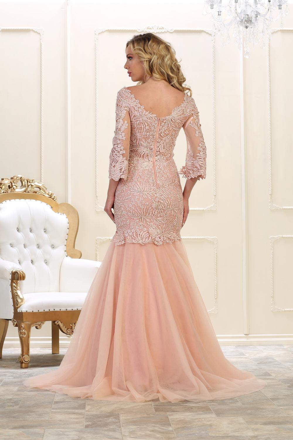 Evening Dress Long Sleeve Prom Gown Formal - The Dress Outlet May Queen