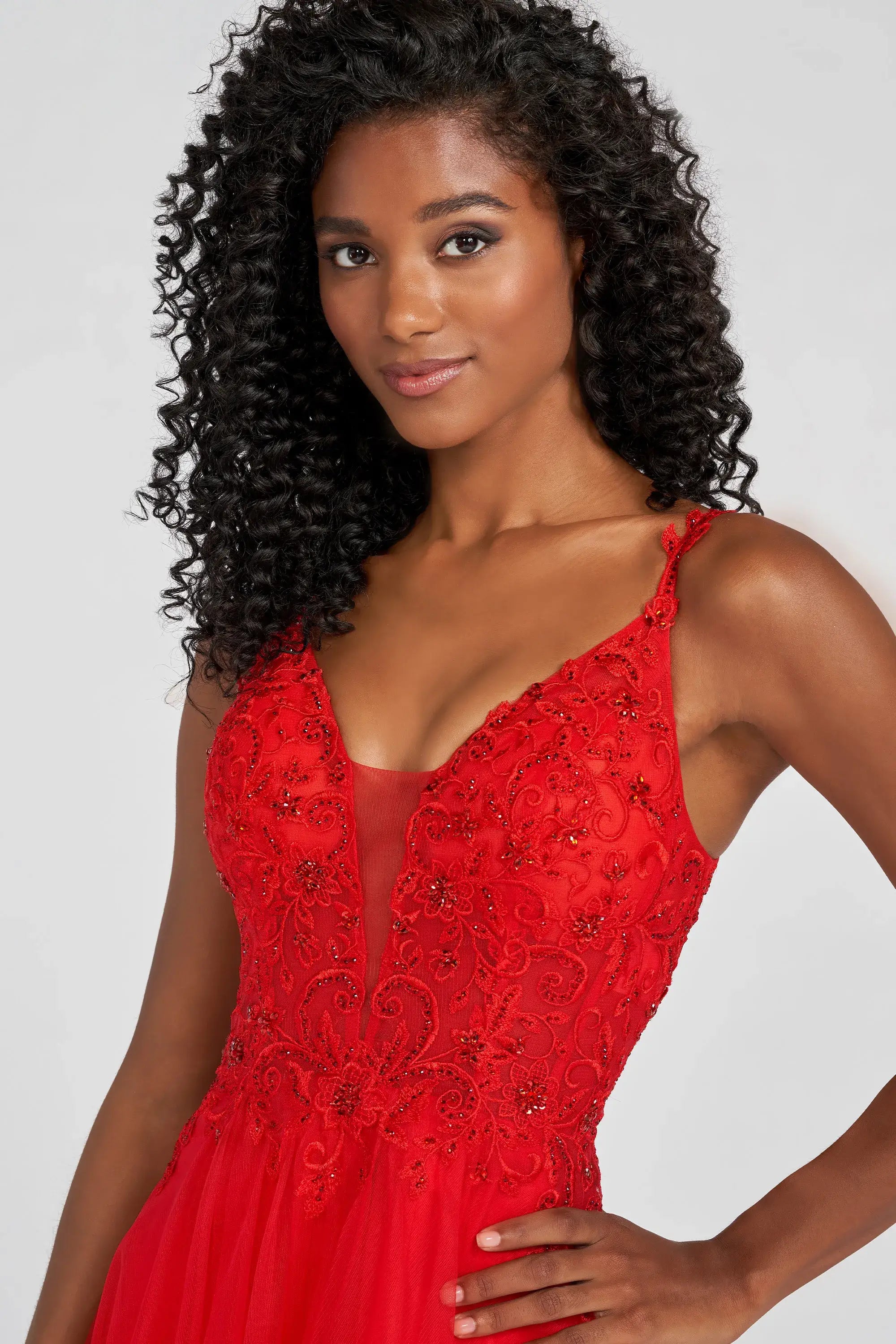 Prom Dresses Long Formal A Line Lace Applique Prom Dress Red