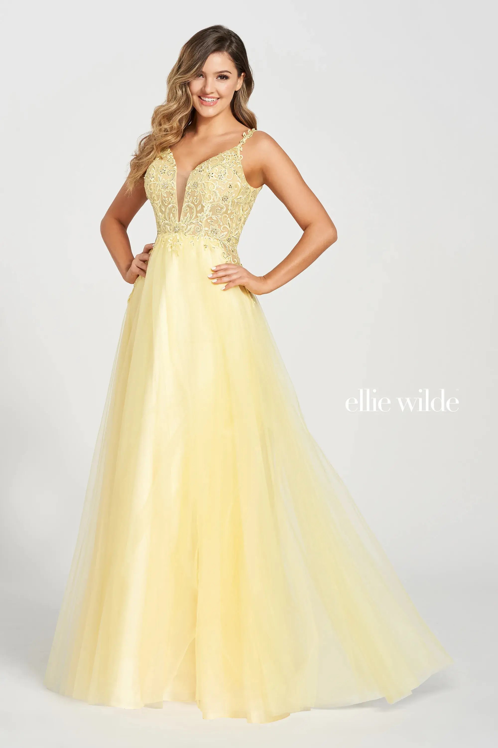 Prom Dresses Long Formal A Line Lace Applique Prom Dress Yellow