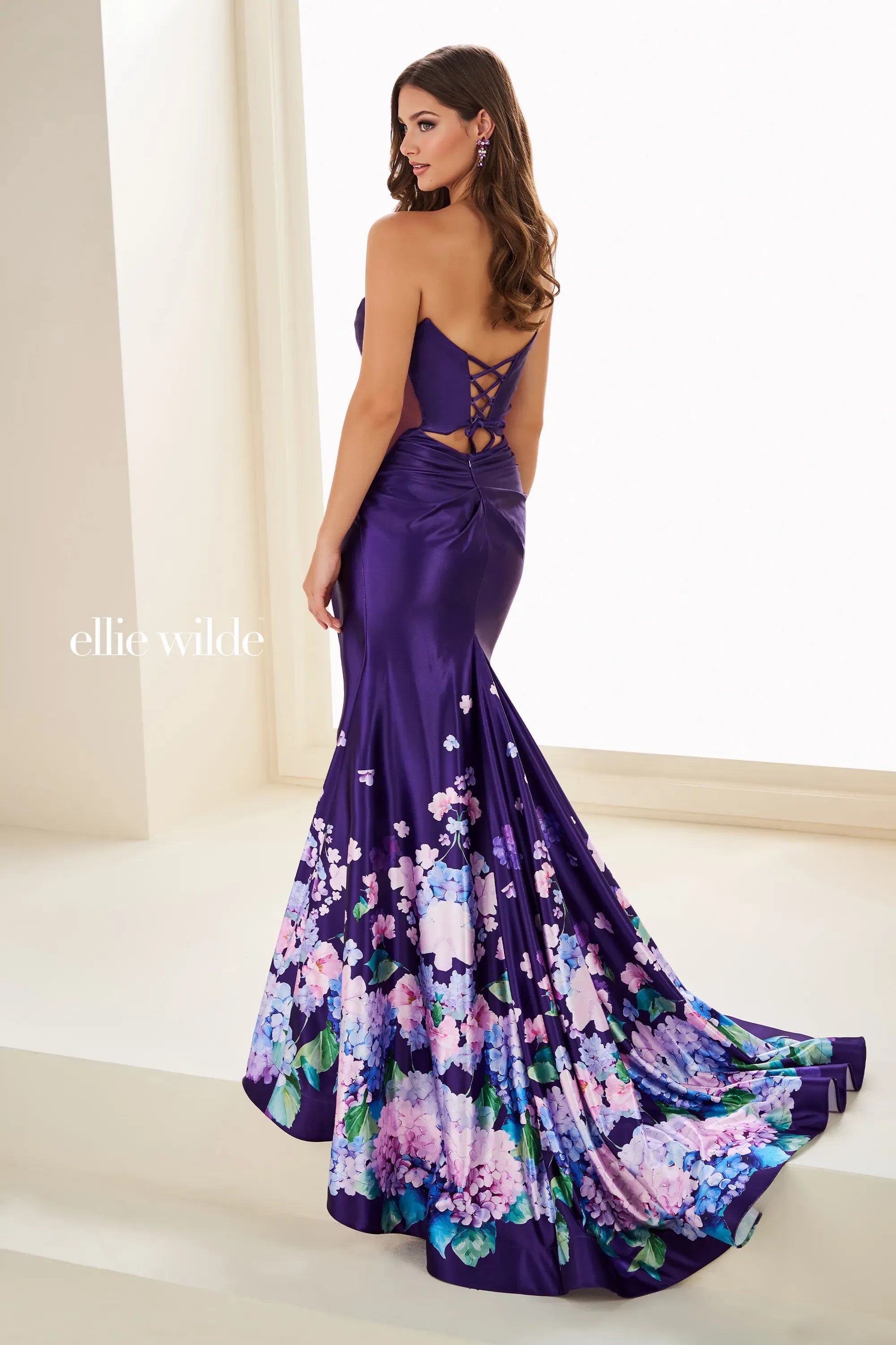 Prom Dresses Floral Long Formal Fitted Mermaid Prom Dress Dark Purple/Multi