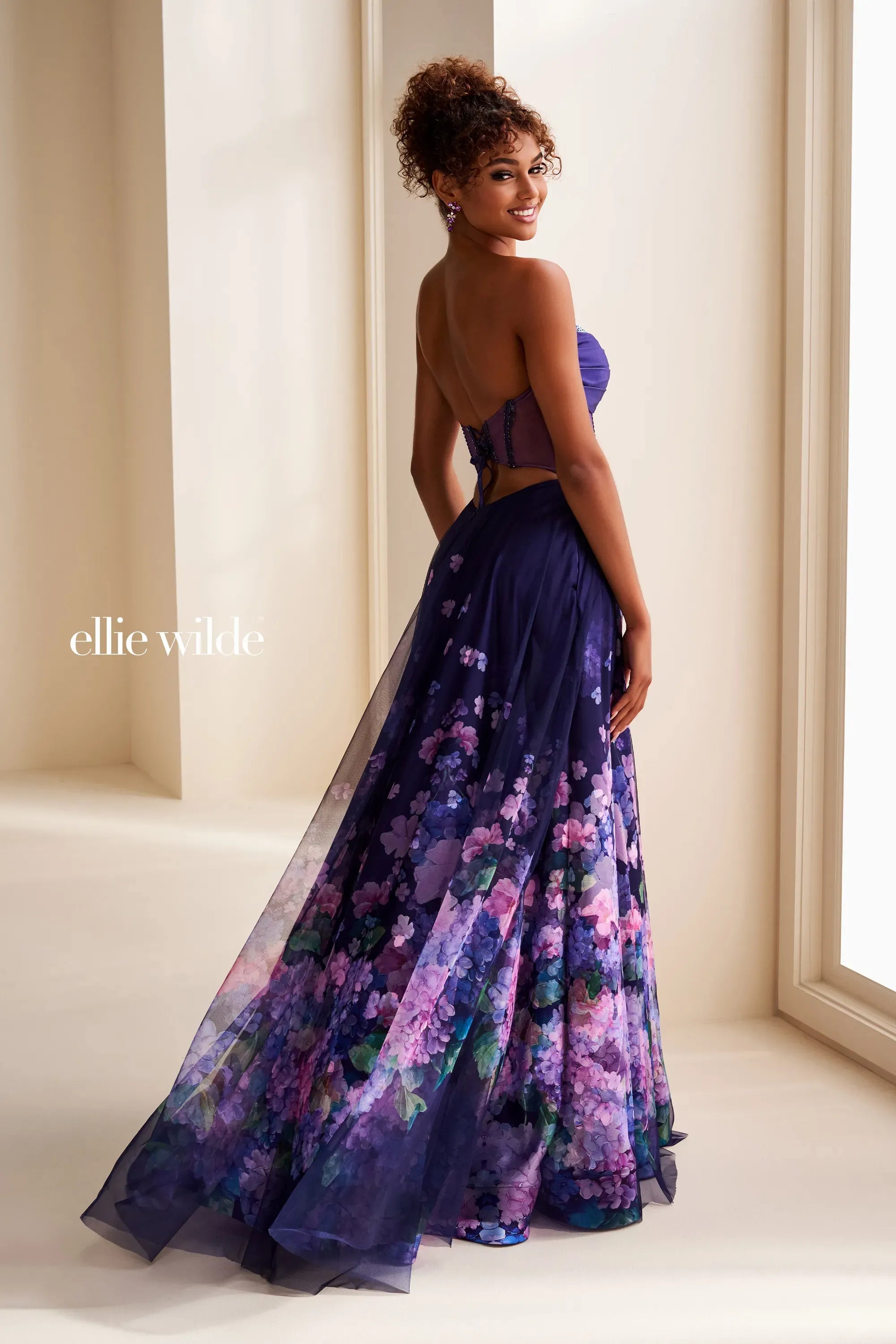 Prom Dresses Long Floral Print A Line Prom Dress Dark Purple/Multi