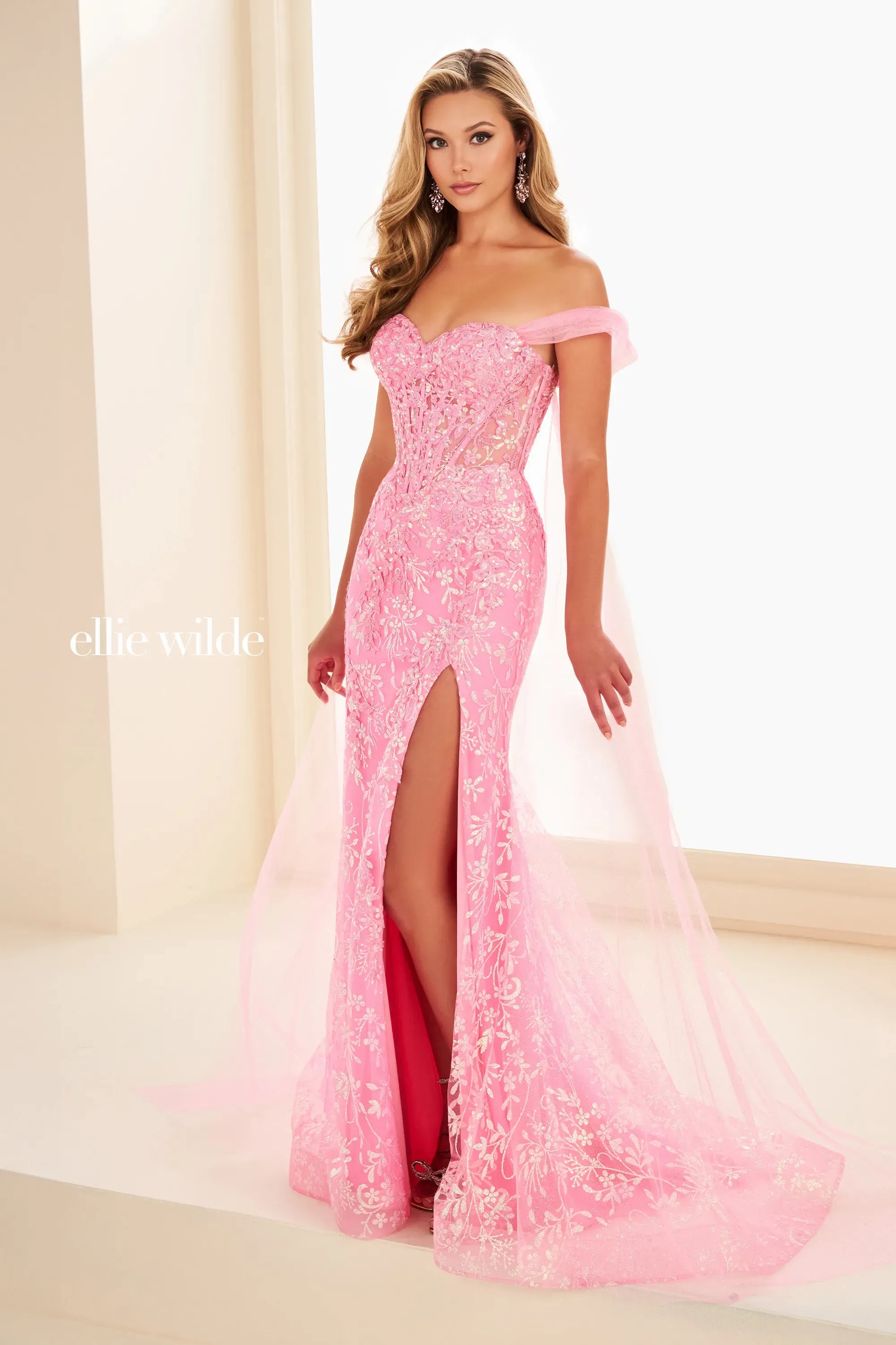 Prom Dresses Glitter Long Formal Sequin Cape Prom Dress Hot Pink