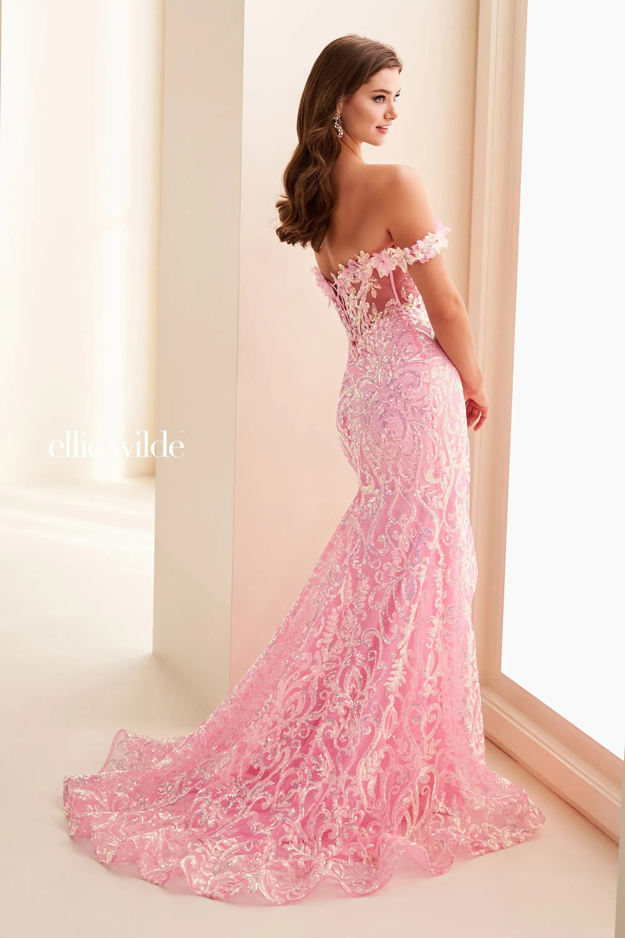 Prom Dresses Sequin Long Formal Floral Fitted Prom Dress Candy Pink