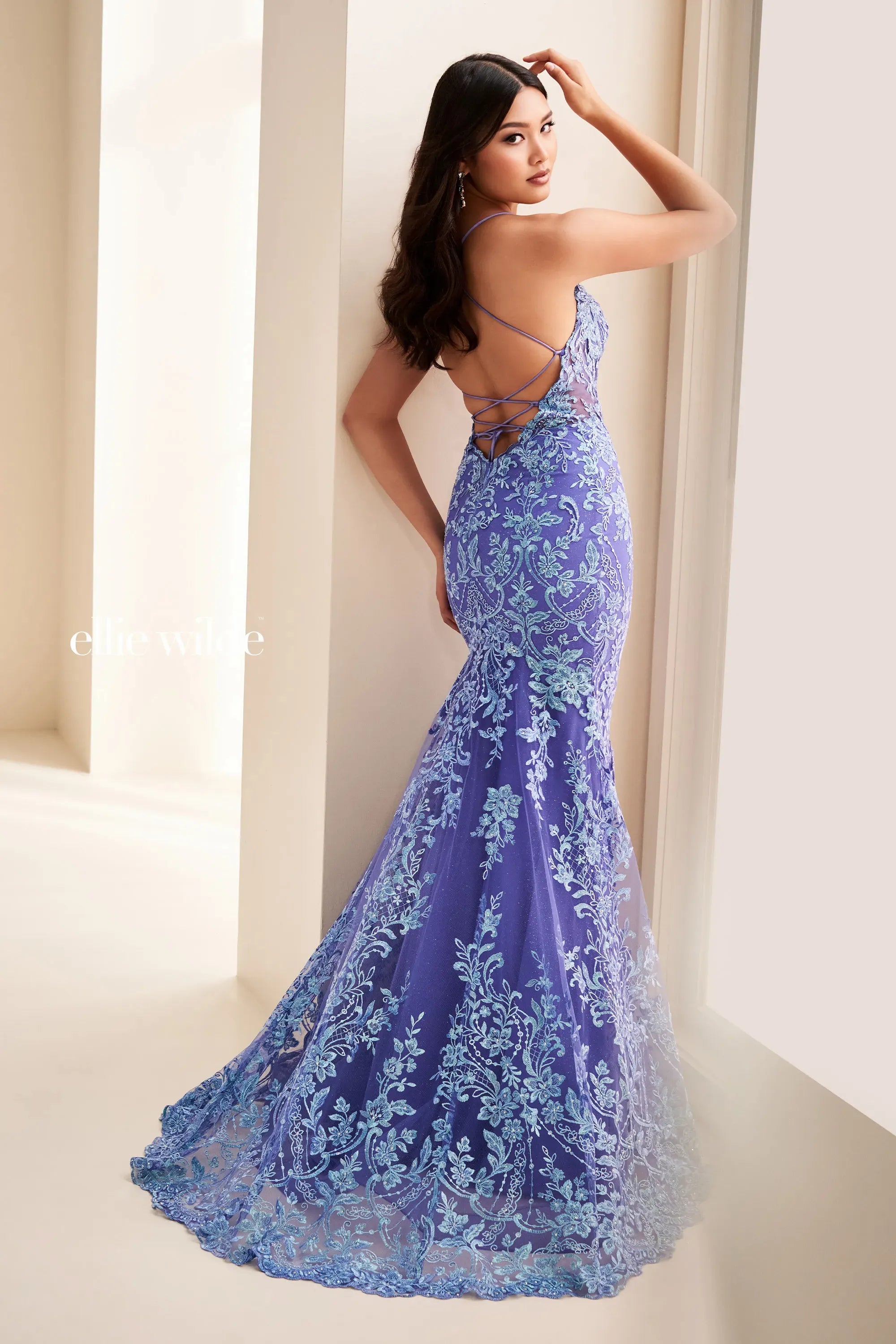 Prom Dresses Lace Applique Long Formal Glitter Mermaid Prom Dress Bluebell