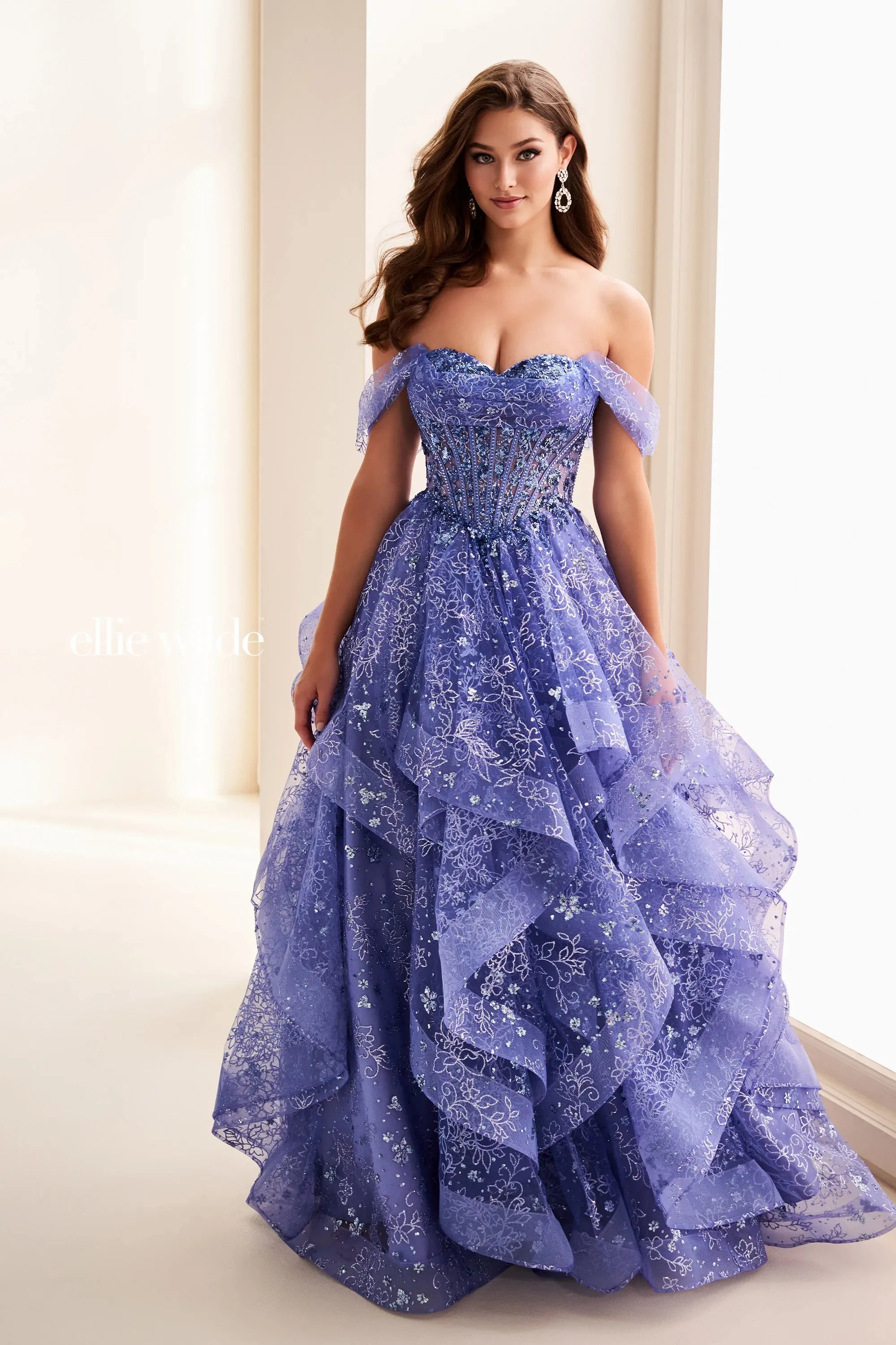 Prom Dresses Ruffle Long Formal Floral Sequin Prom Dress Dusk
