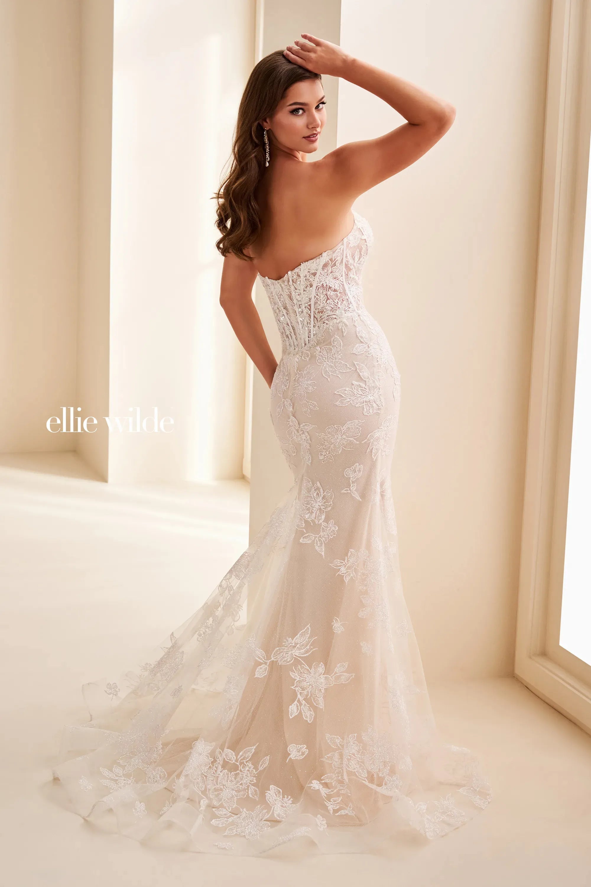 Wedding Dresses Floral Lace Bridal Fitted Glitter Wedding Dress Ivory/Sand