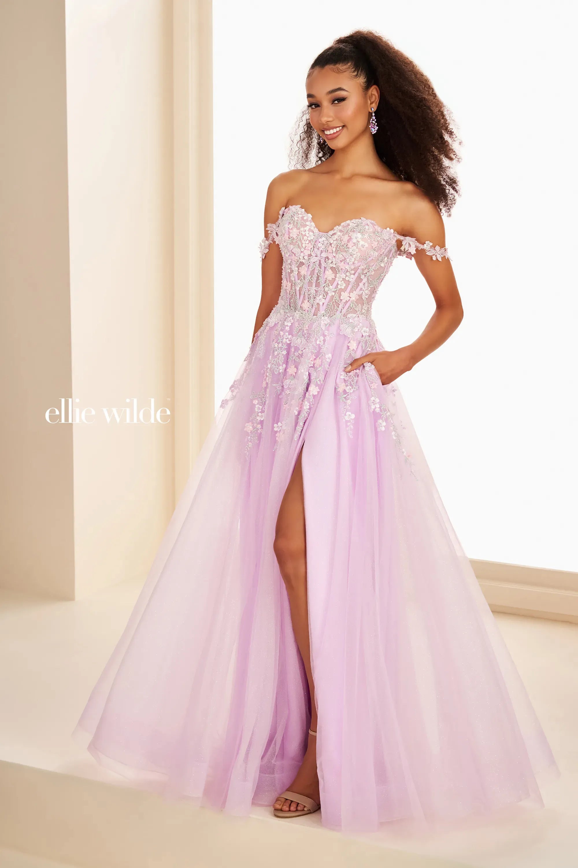 Prom Dresses Long Formal 3D Floral Evening Prom Dress Lilac