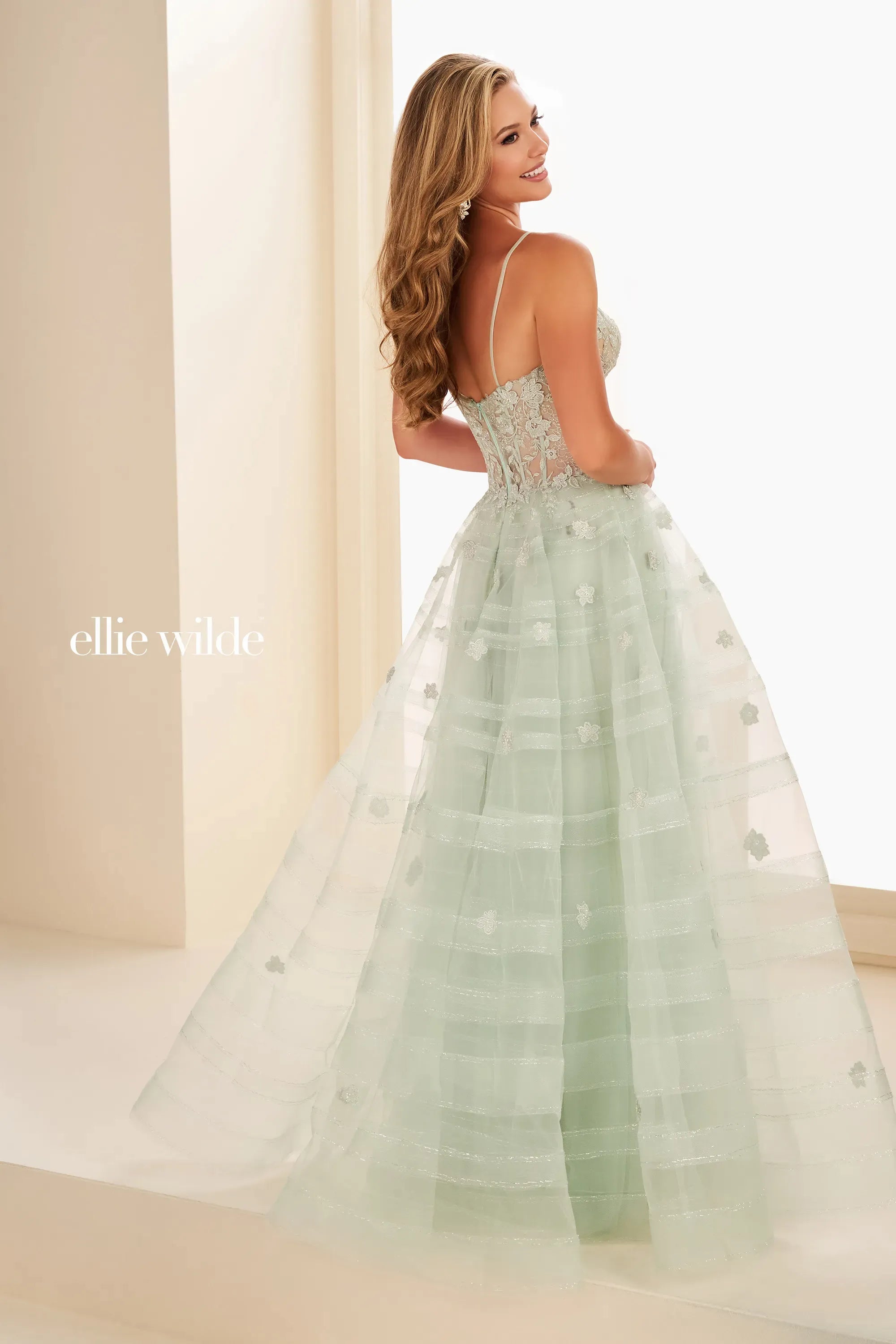 Prom Dresses Floral Lace Long Formal Ball Gown Prom Dress Sage