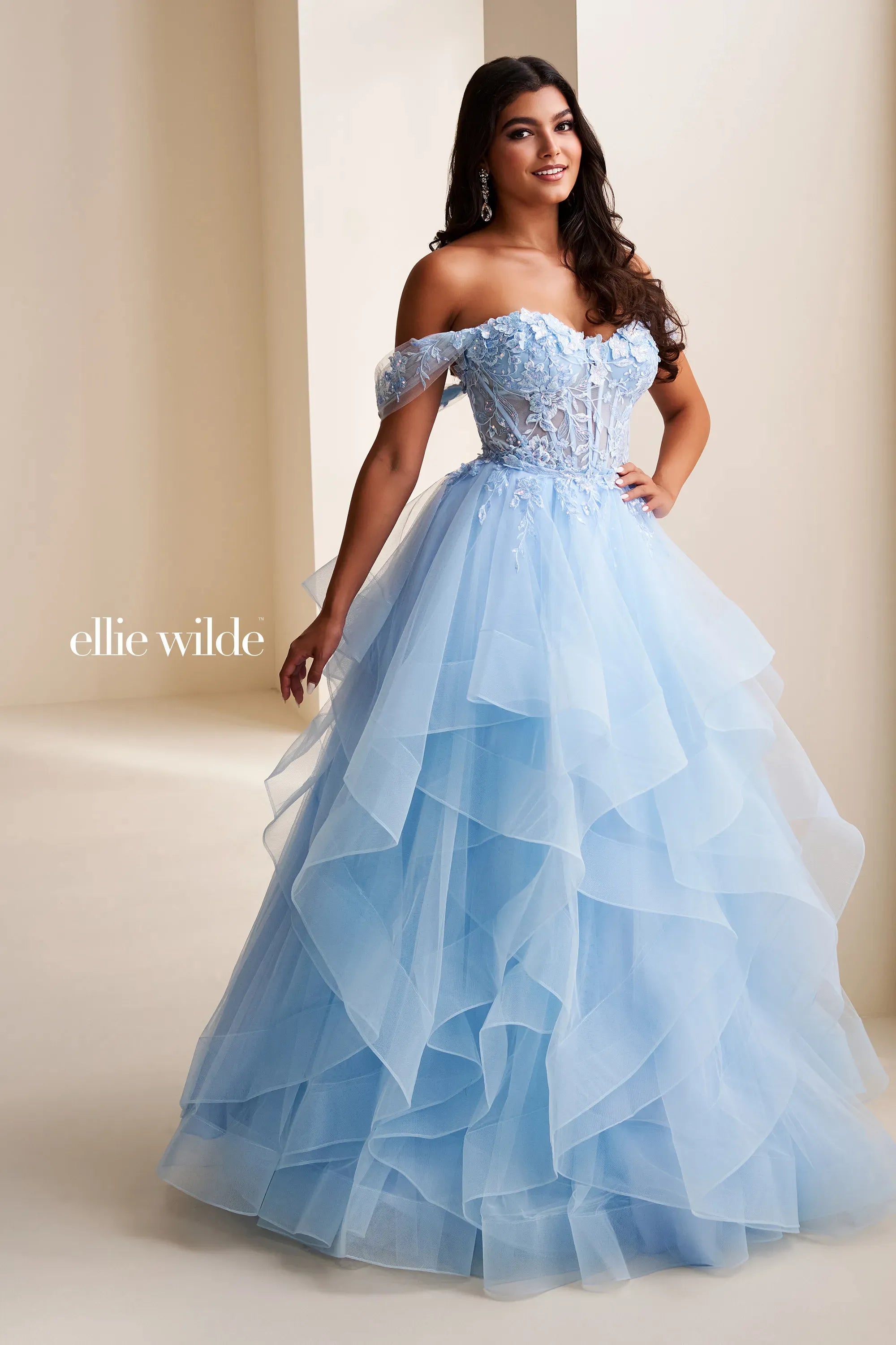 Prom Dresses Beaded Long Formal Detachable Overskirt Ball Gown Prom Dress Light Blue