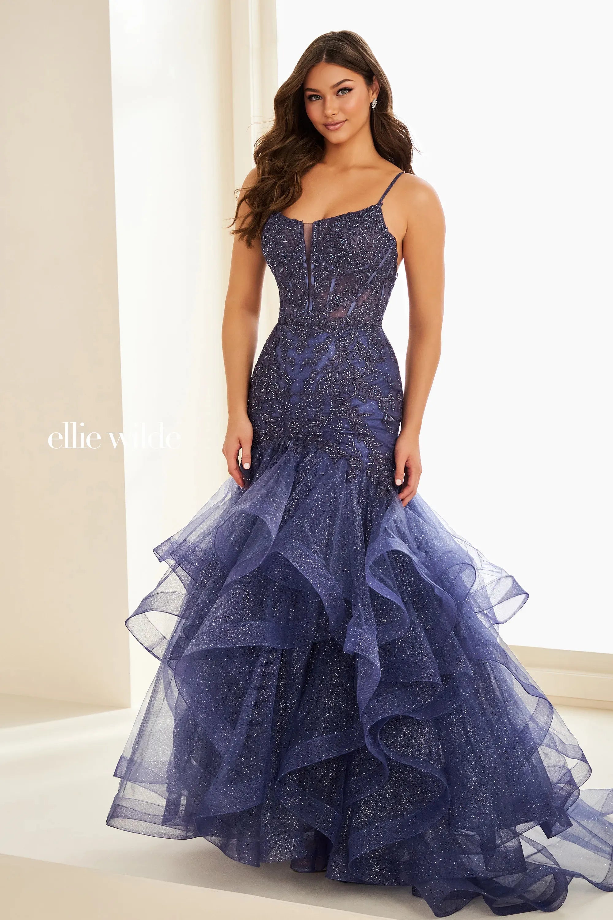 Prom Dresses Ruffle Glitter Long Formal Prom Dress Dusk