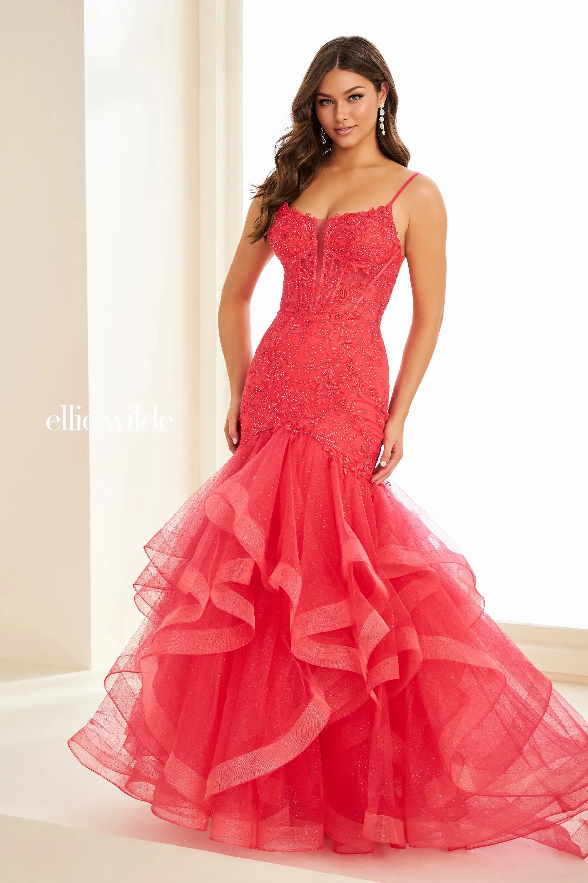Prom Dresses Ruffle Glitter Long Formal Prom Strawberry